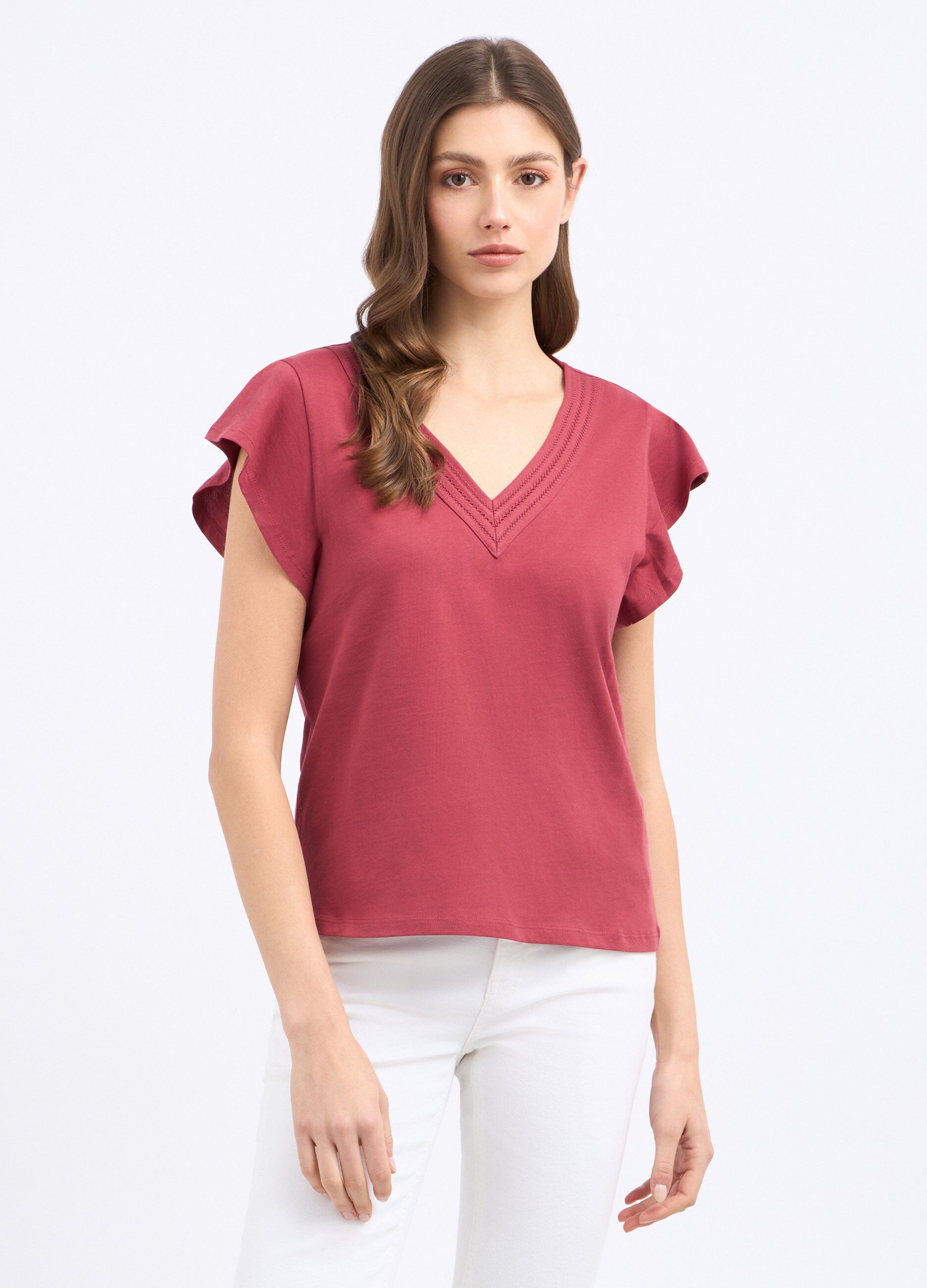 T-shirt in puro cotone con maniche ad aletta donna_0