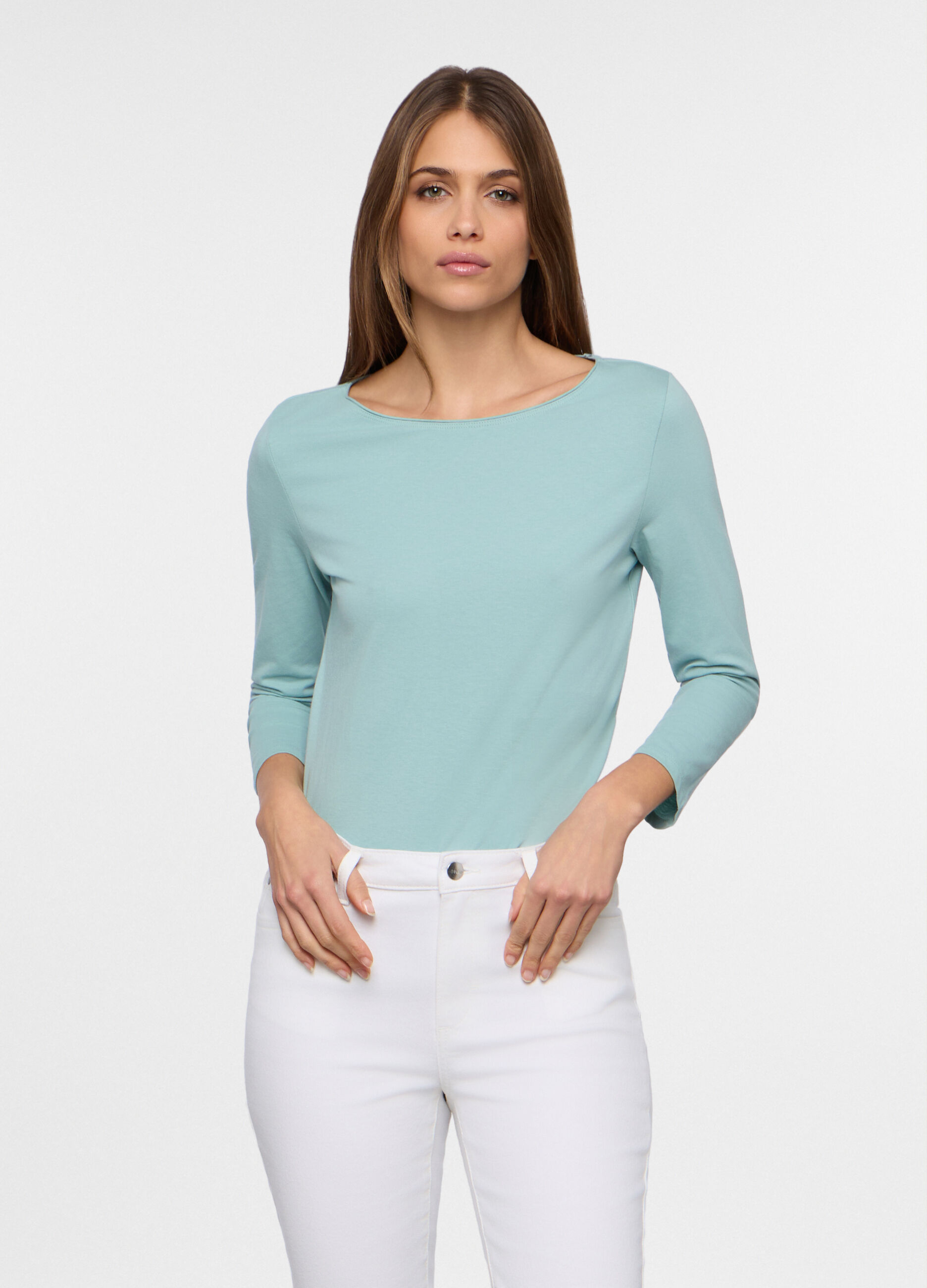 T-shirt con scollo a barchetta stretch donna_0