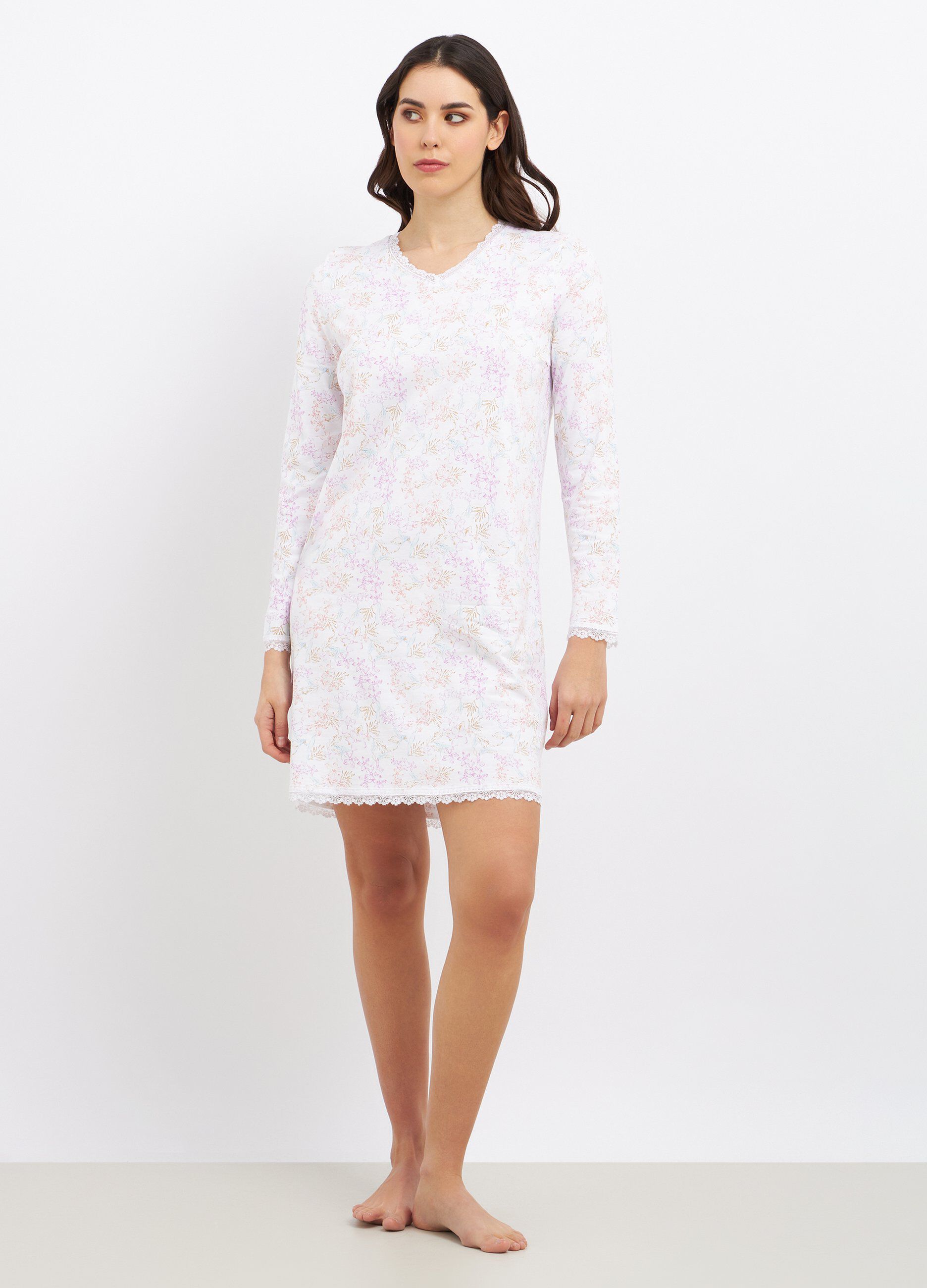 Camicia da notte in misto cotone con pizzo donna_0
