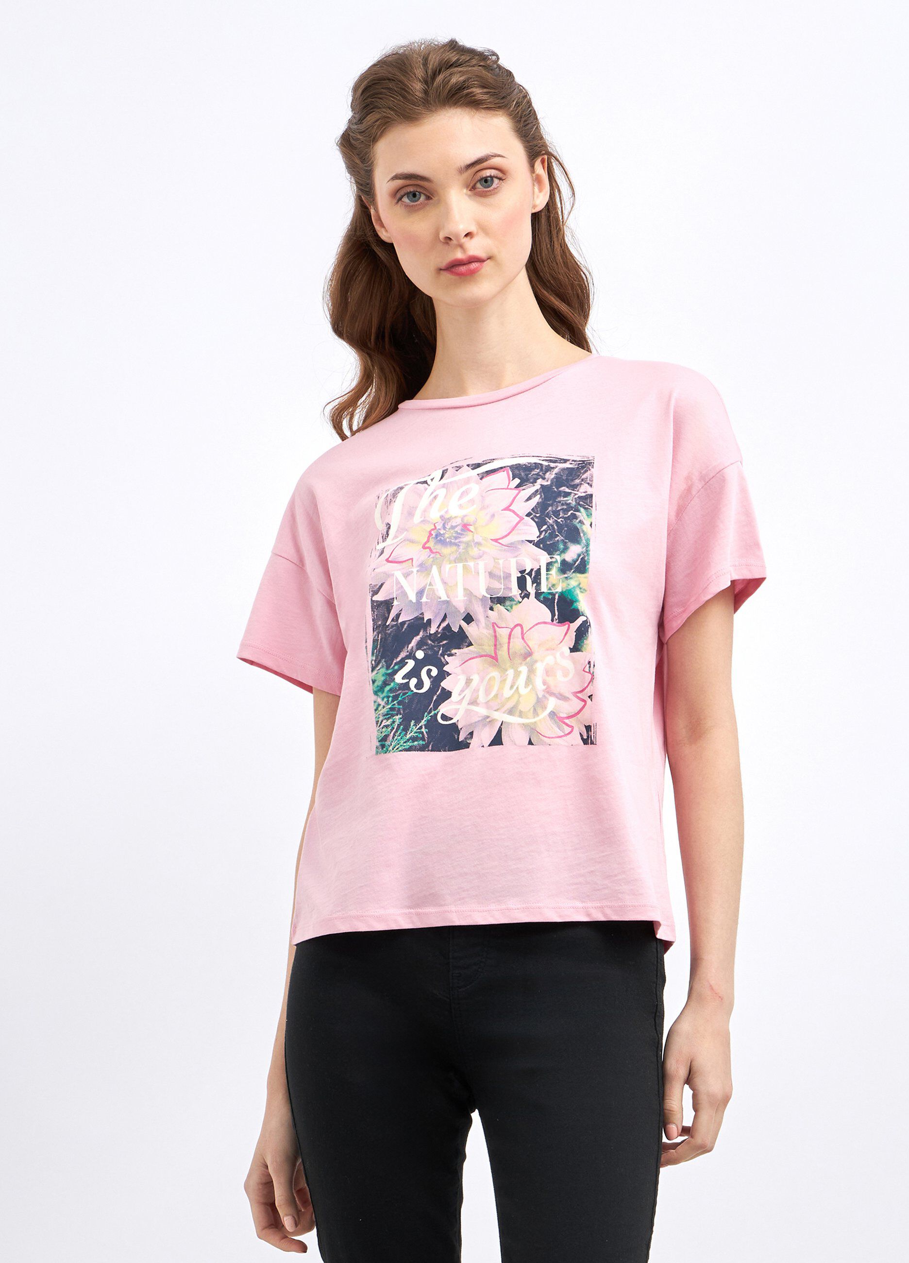 T-shirt in puro jersey di cotone con stampa donna_0