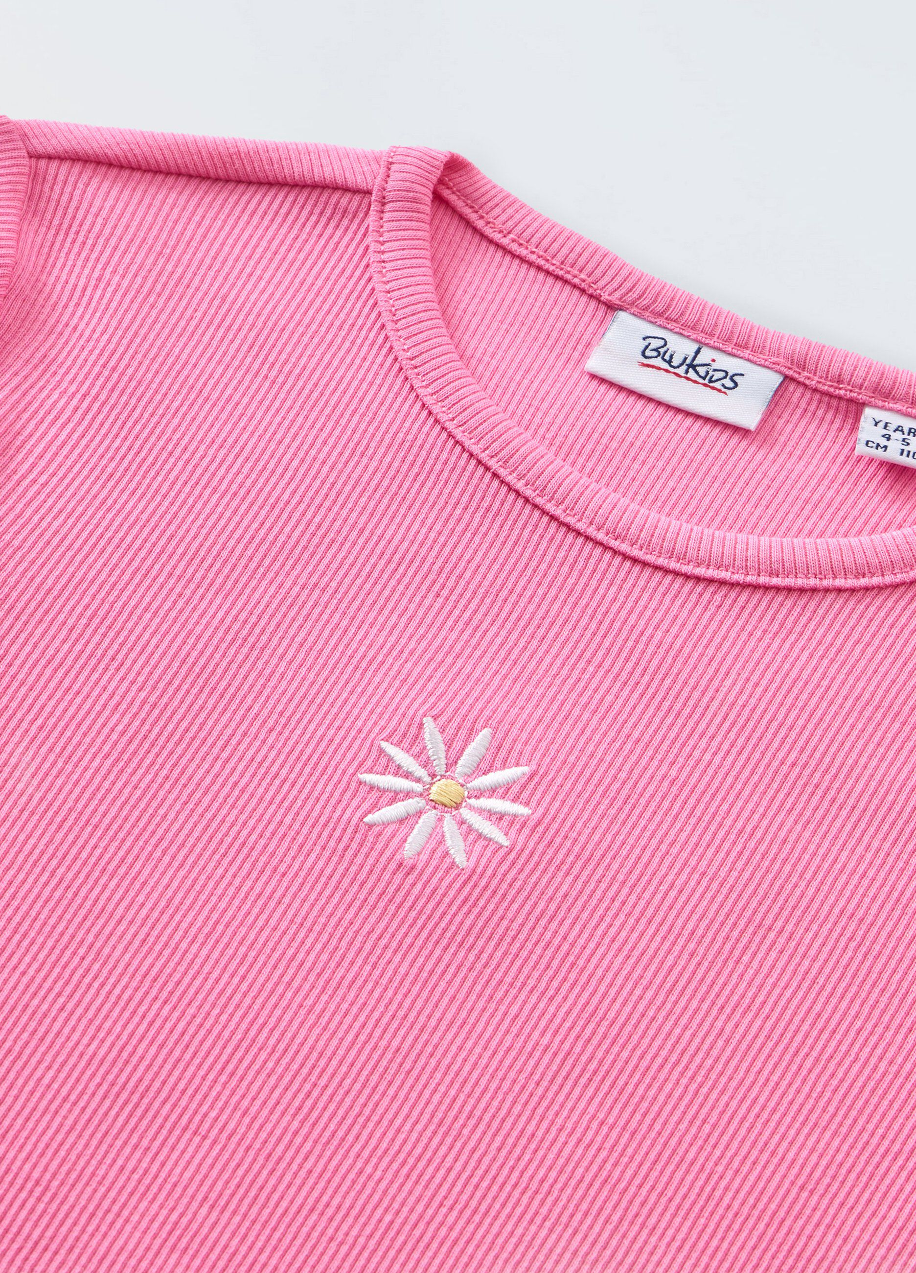 T-shirt in costina di cotone stretch bambina_1