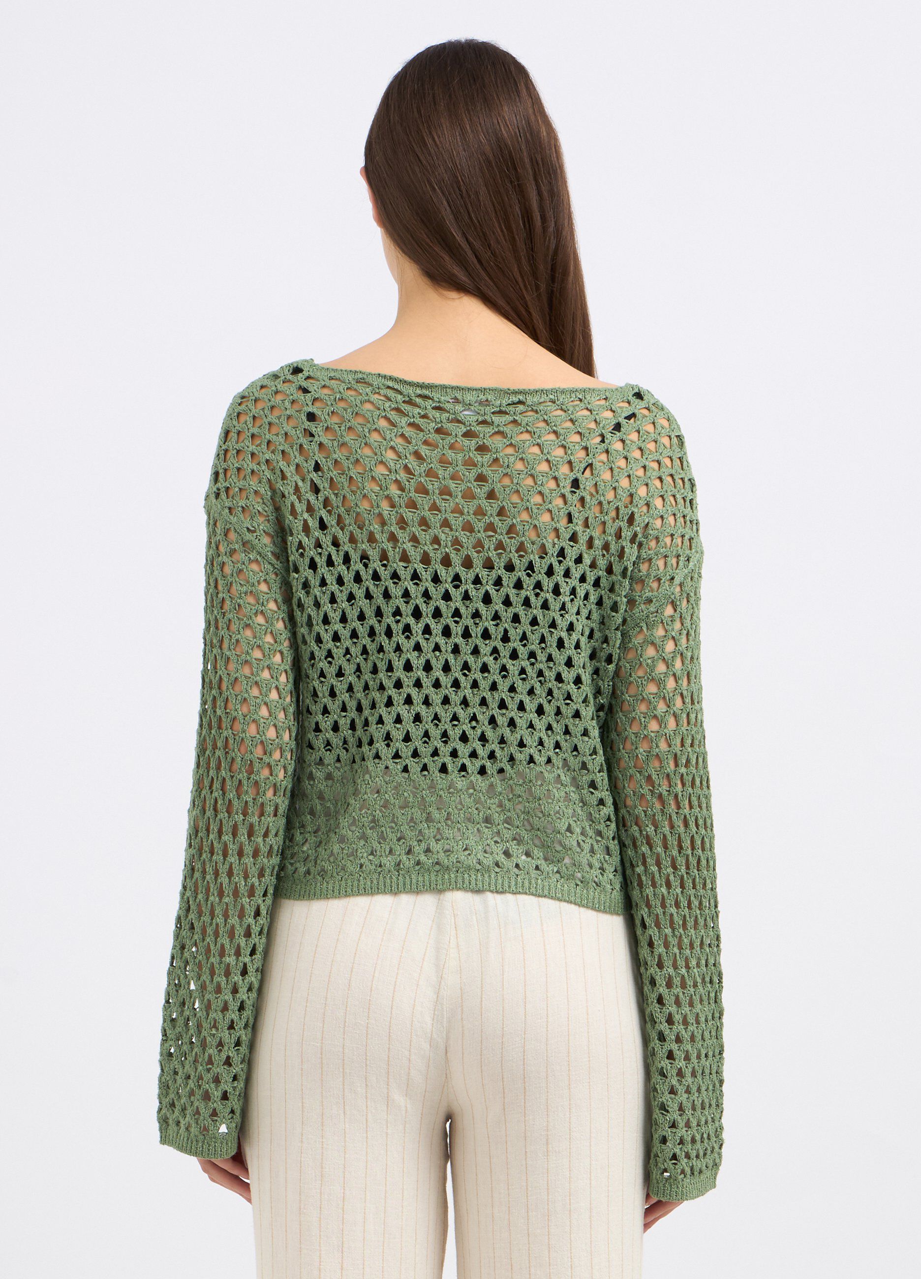 T-shirt con lavorazione in maglia traforata donna_1