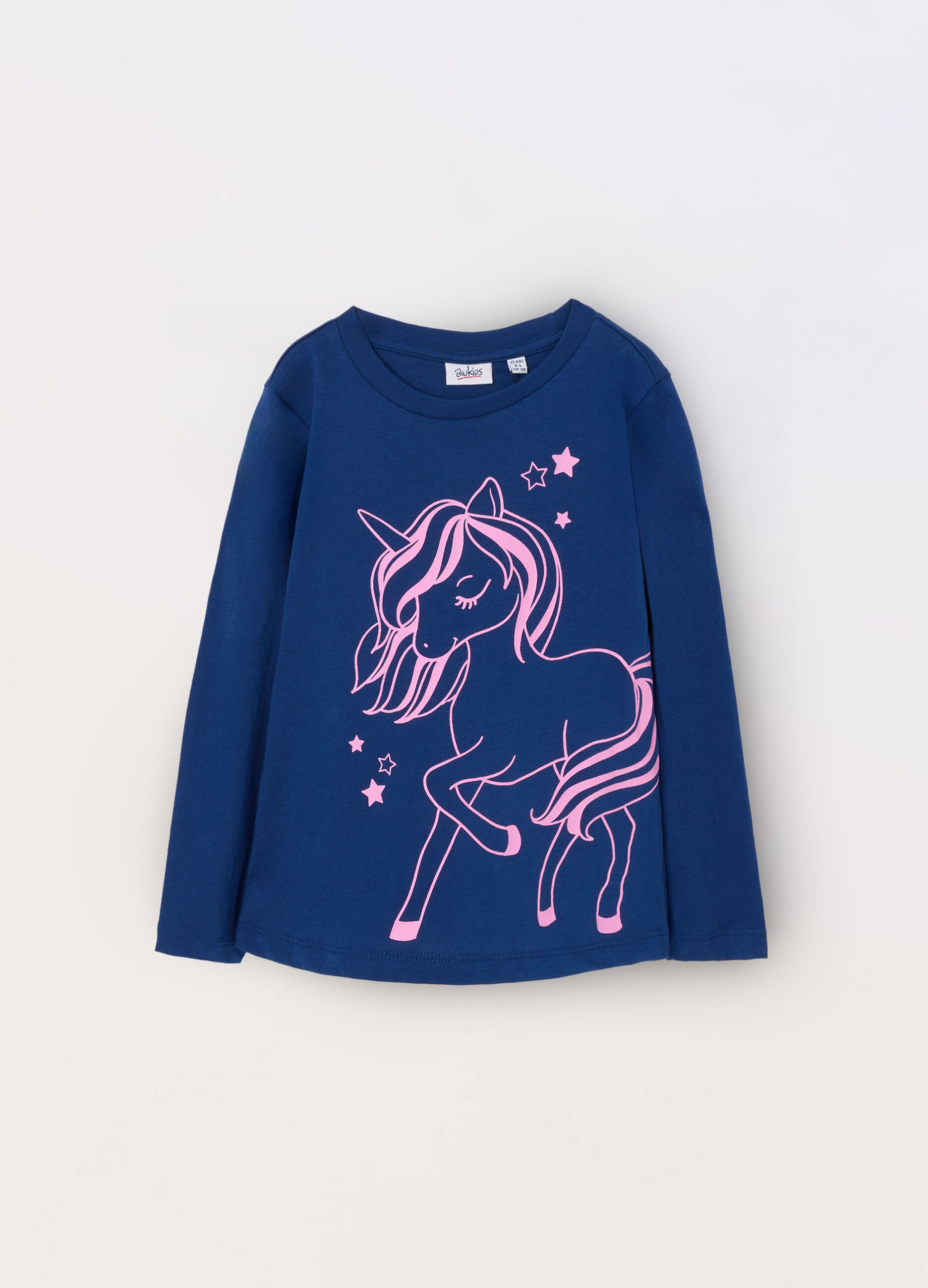 T-shirt a maniche lunghe in puro cotone con stampa bambina_0