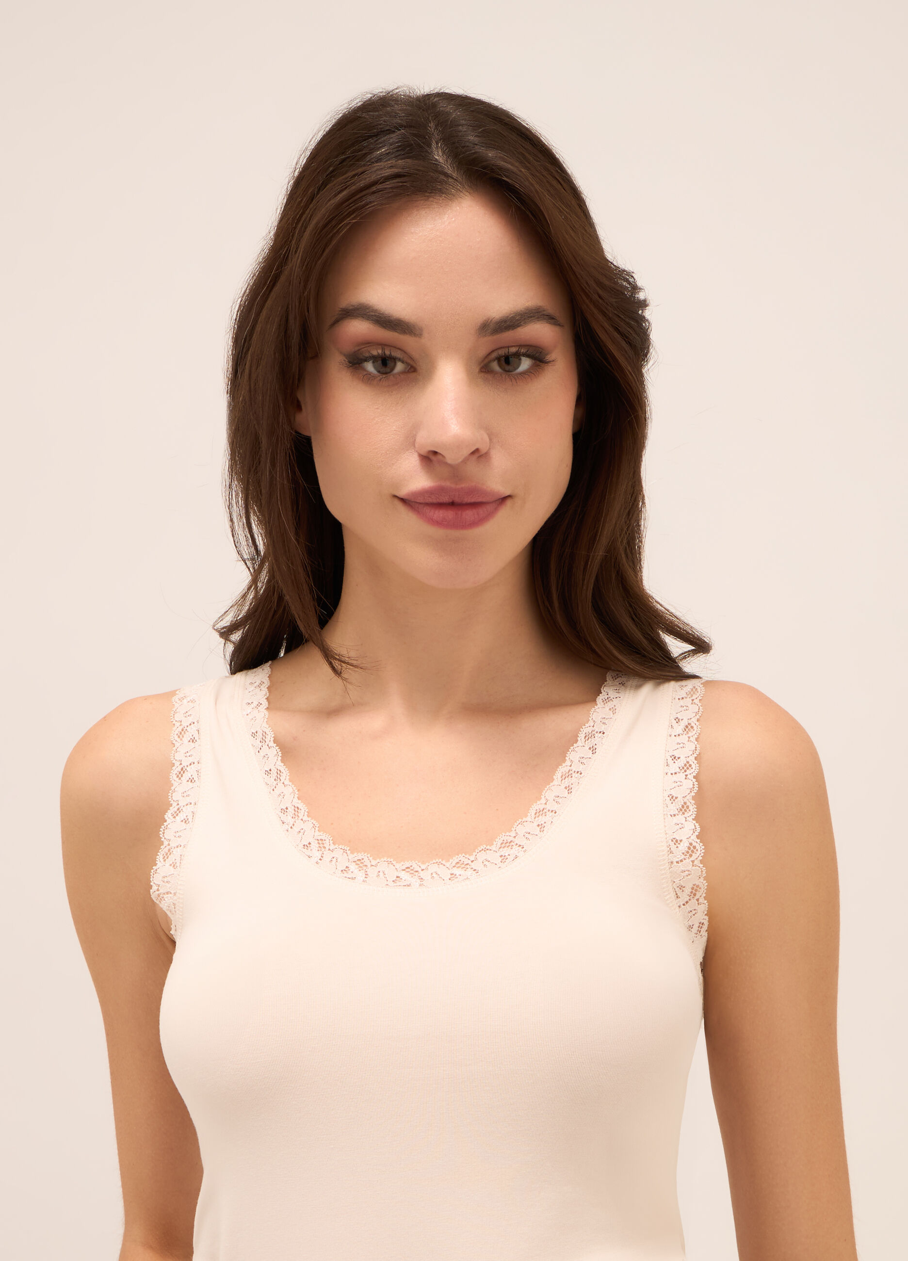 Canotta in cotone stretch con pizzo donna_2