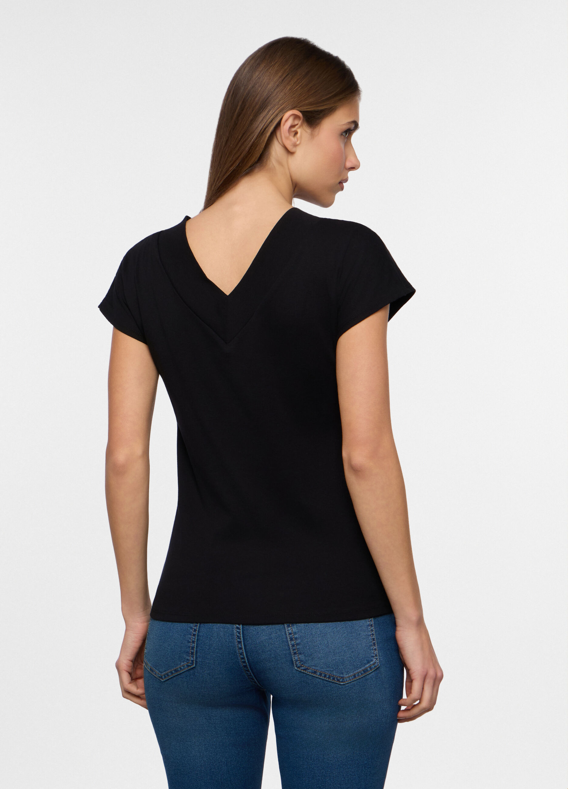 T-shirt con scollo a V donna_1