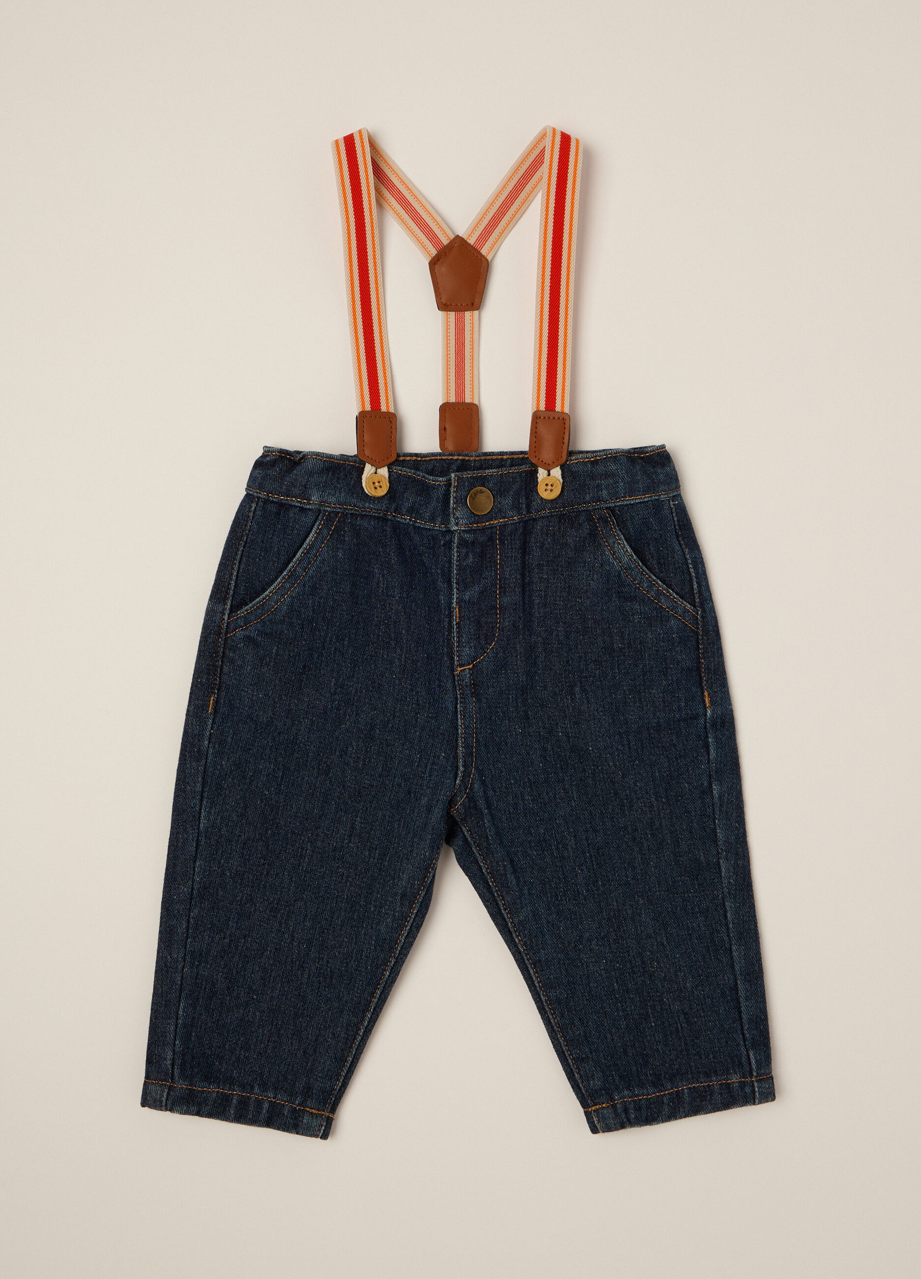 Pantaloni denim bambino con bretelle_1