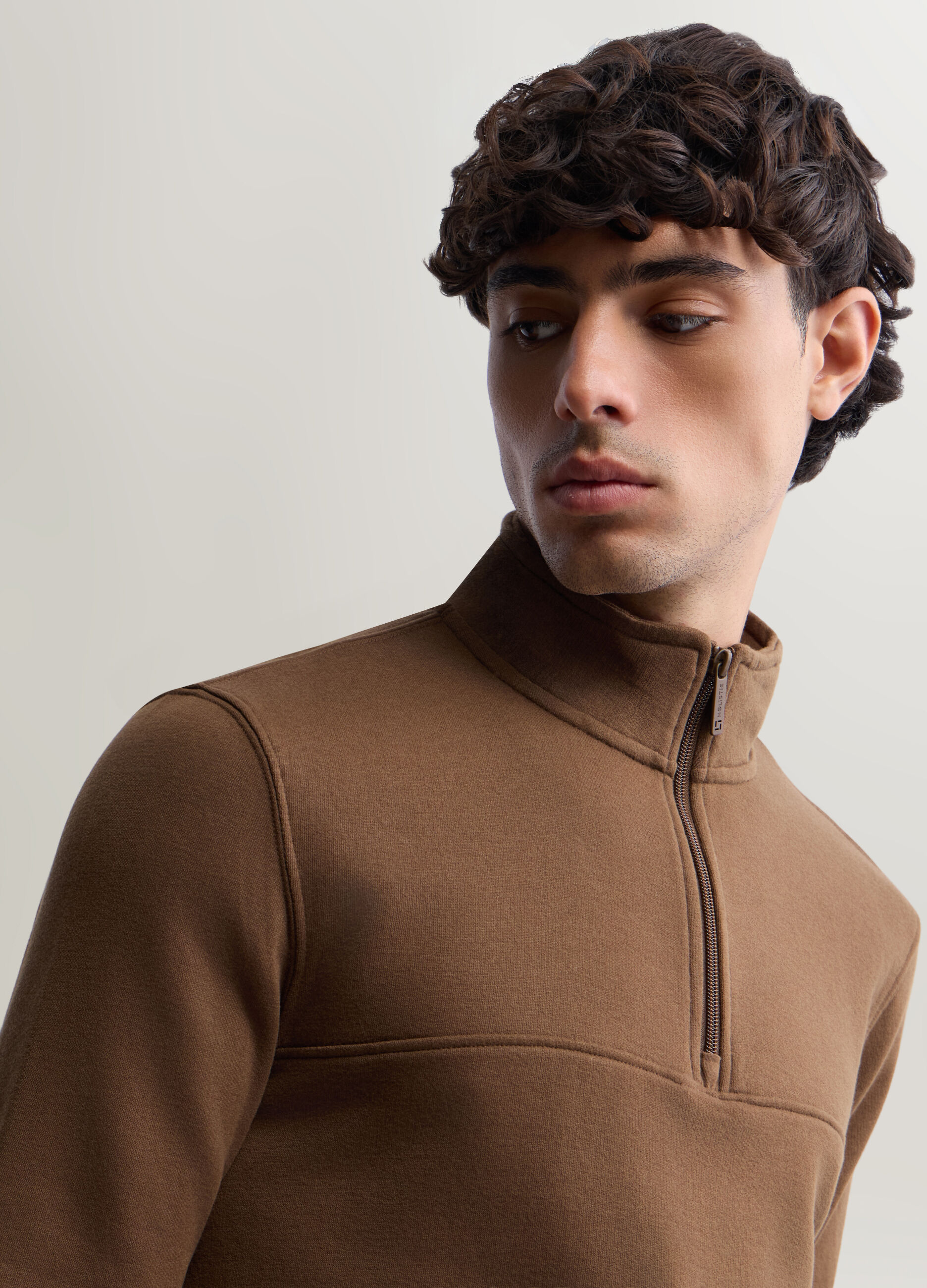 Felpa lupetto con mezza zip in misto cotone uomo_2