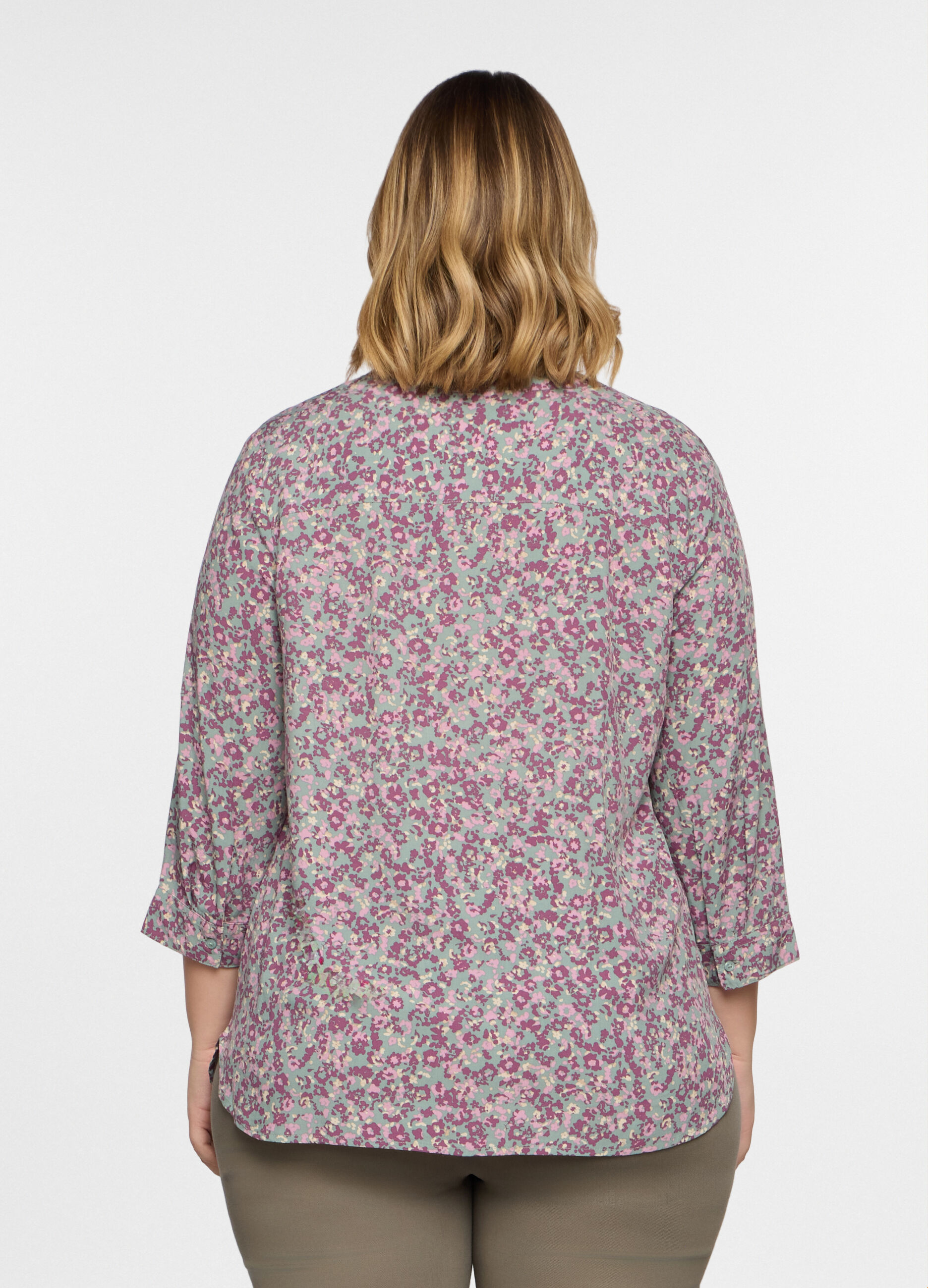 Blusa regular fit con scollo a V in pura viscosa donna curvy_1