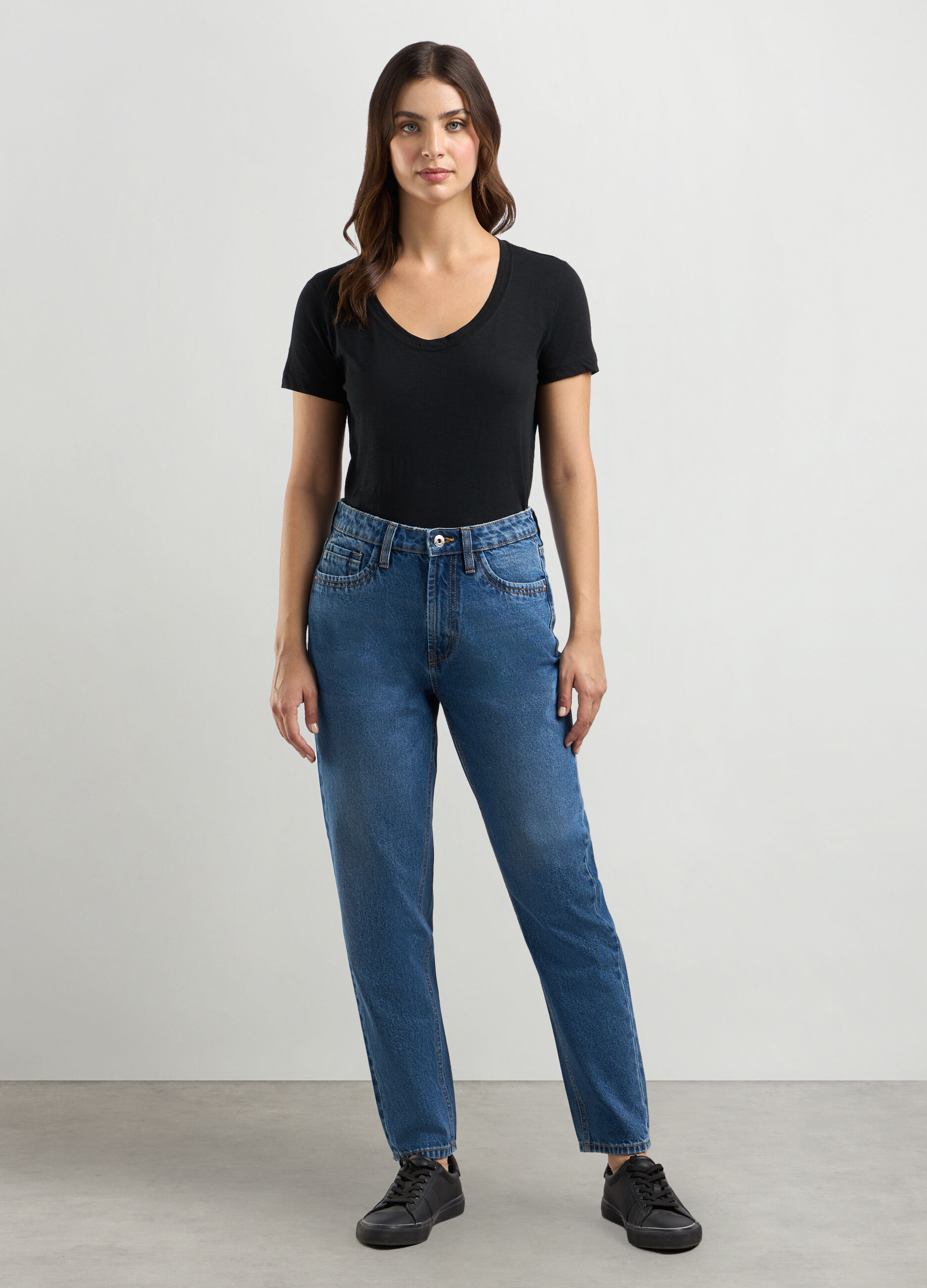 Pantaloni in denim di puro cotone mom fit donna_0