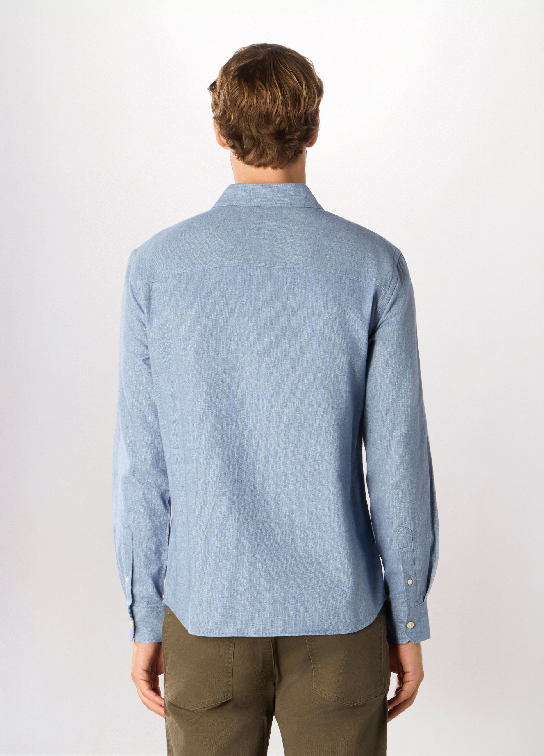 Camicia slim fit in flanella a lisca di pesce uomo_1