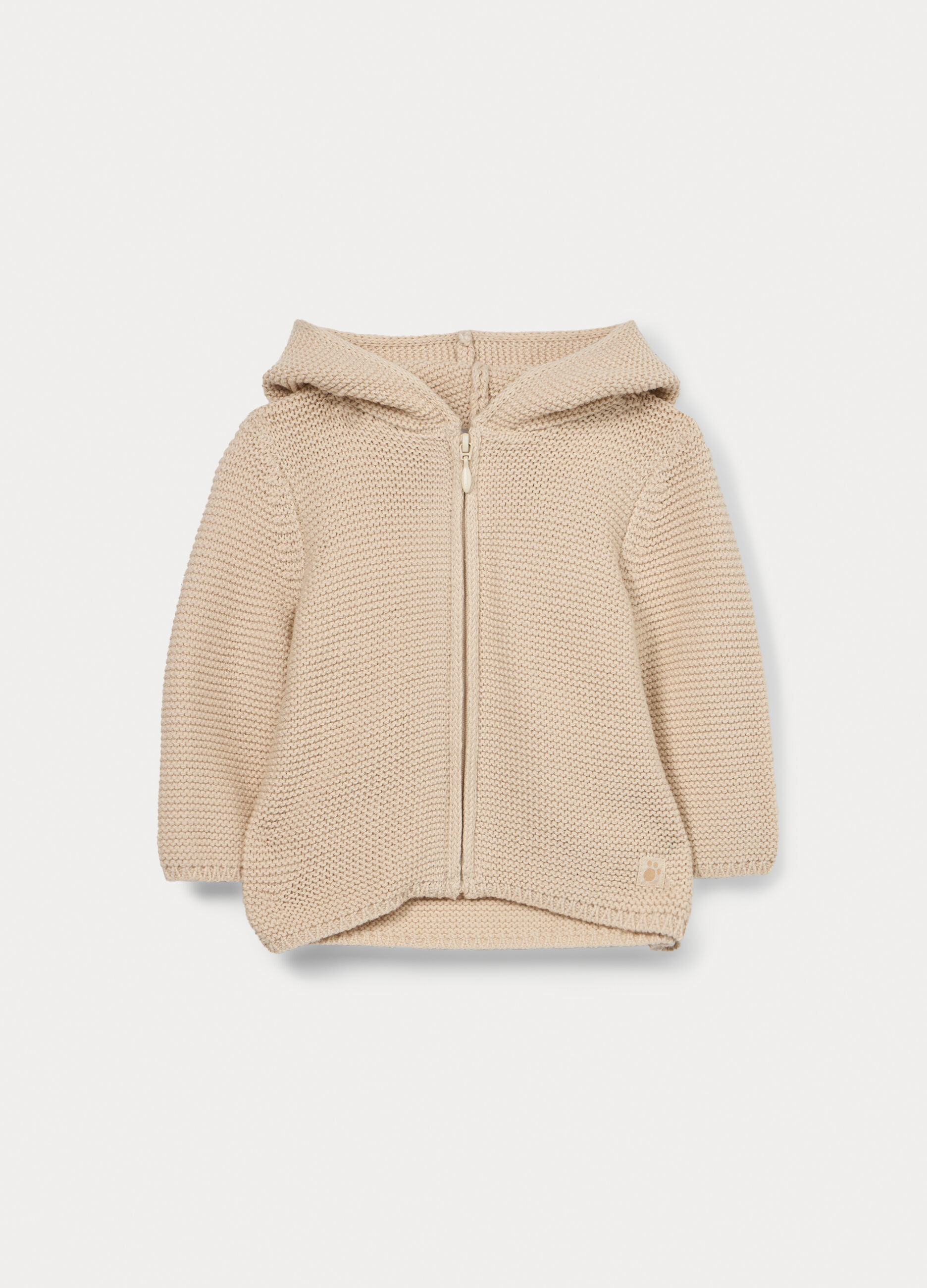 Cardigan in maglia rasata con cappuccio neonato_0