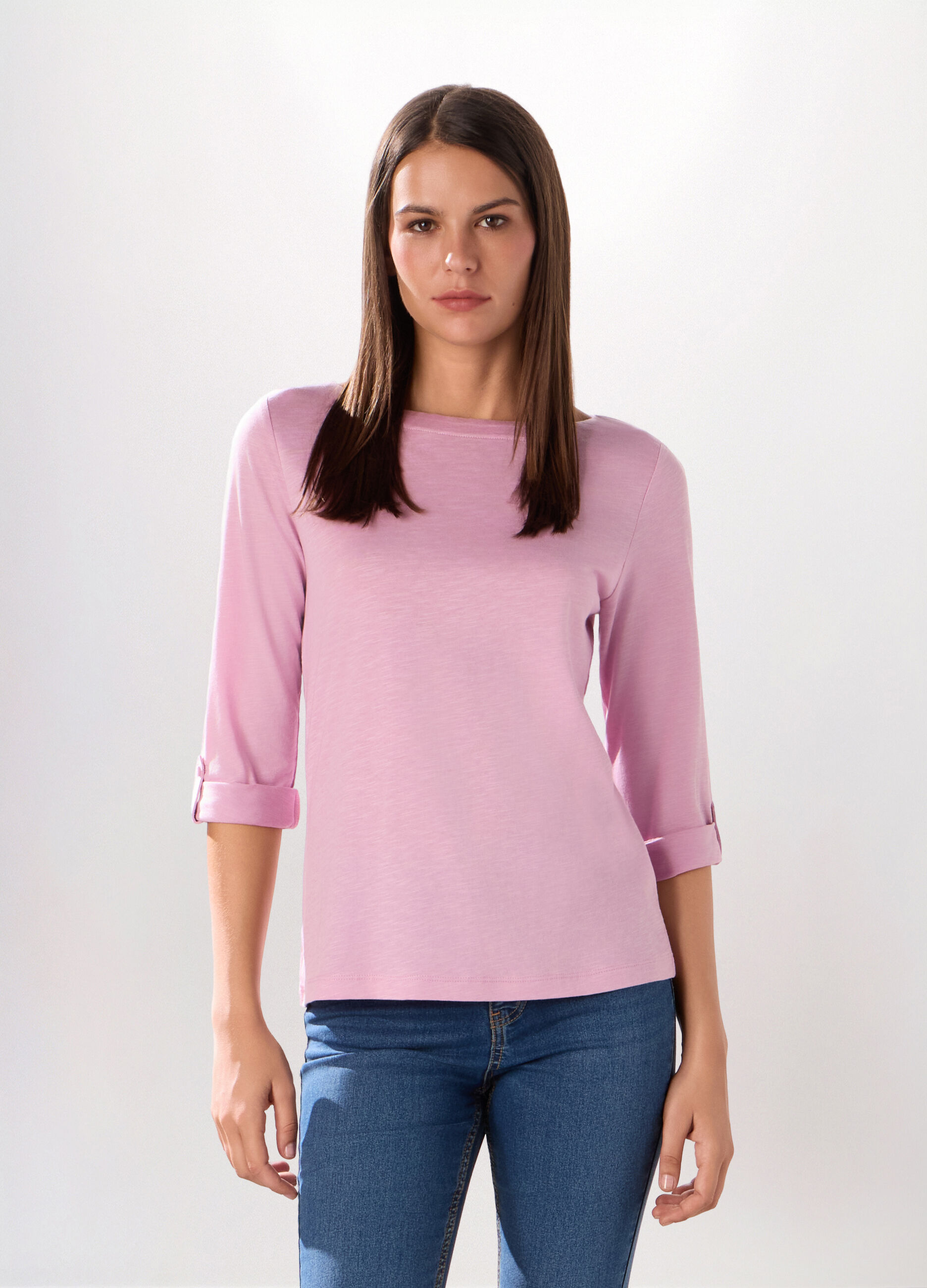 T-shirt in jersey slub di misto cotone donna_0