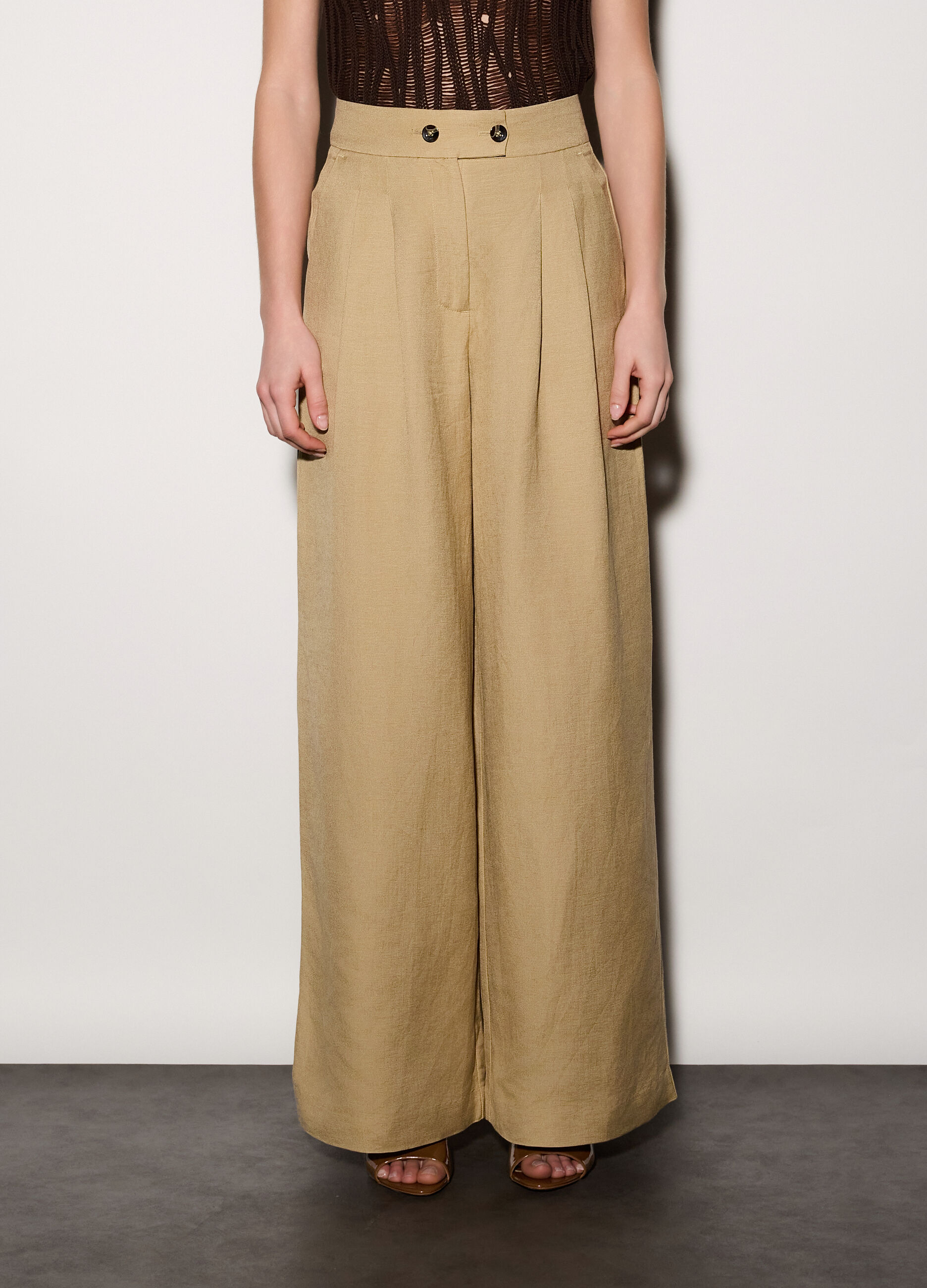 Pantaloni chino regular fit misto lino donna_1