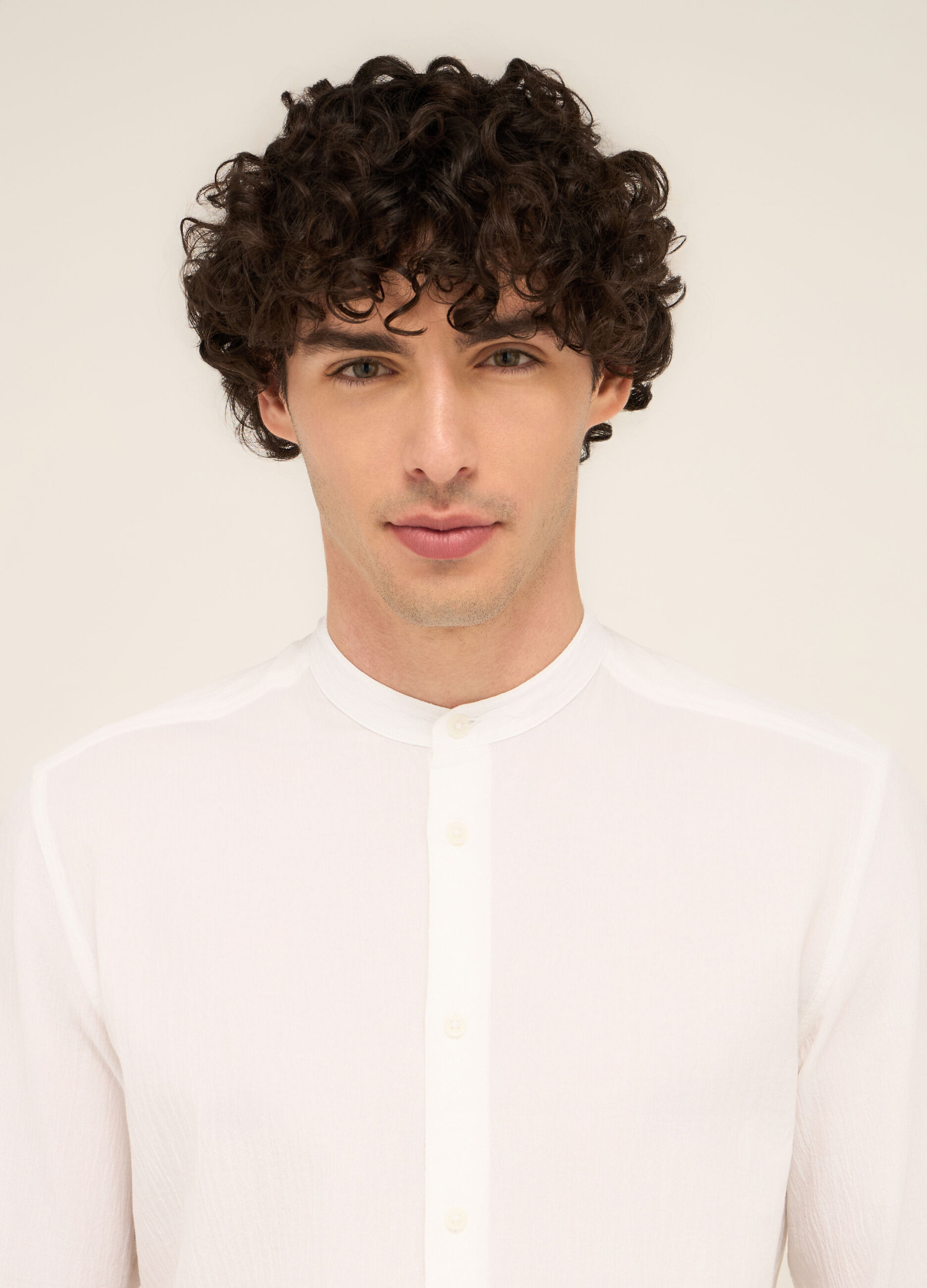 Camicia colletto coreano in garza di cotone_2