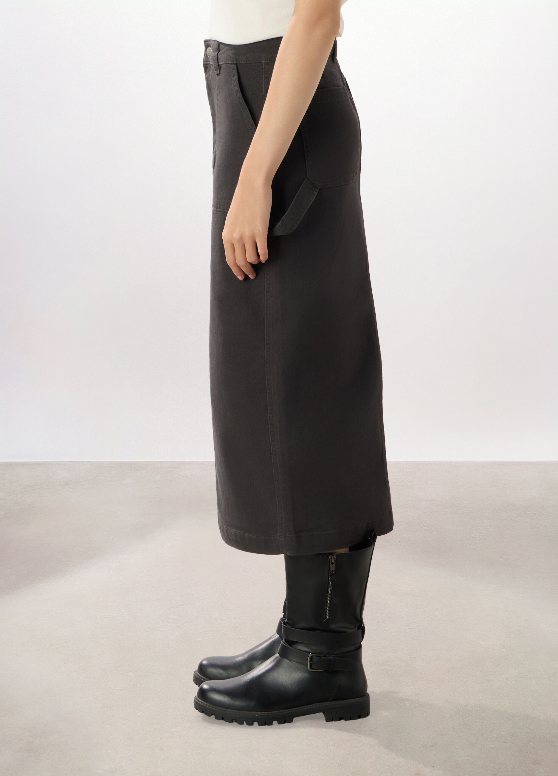 Gonna lunga in denim di cotone stretch donna_3