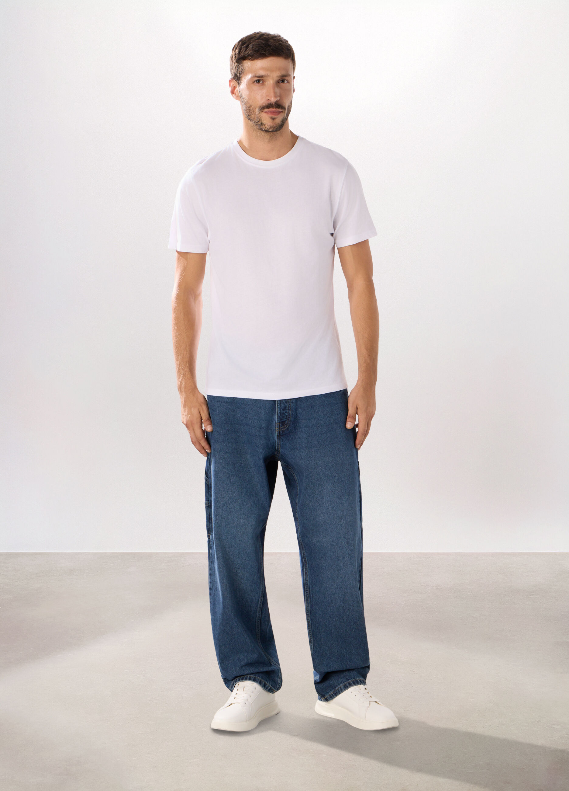 Jeans Uomo INKD Larghi E Rilassati – 100% Cotone, Vita Media, 5 Tasche, Lavaggi Denim Drama E Frost White