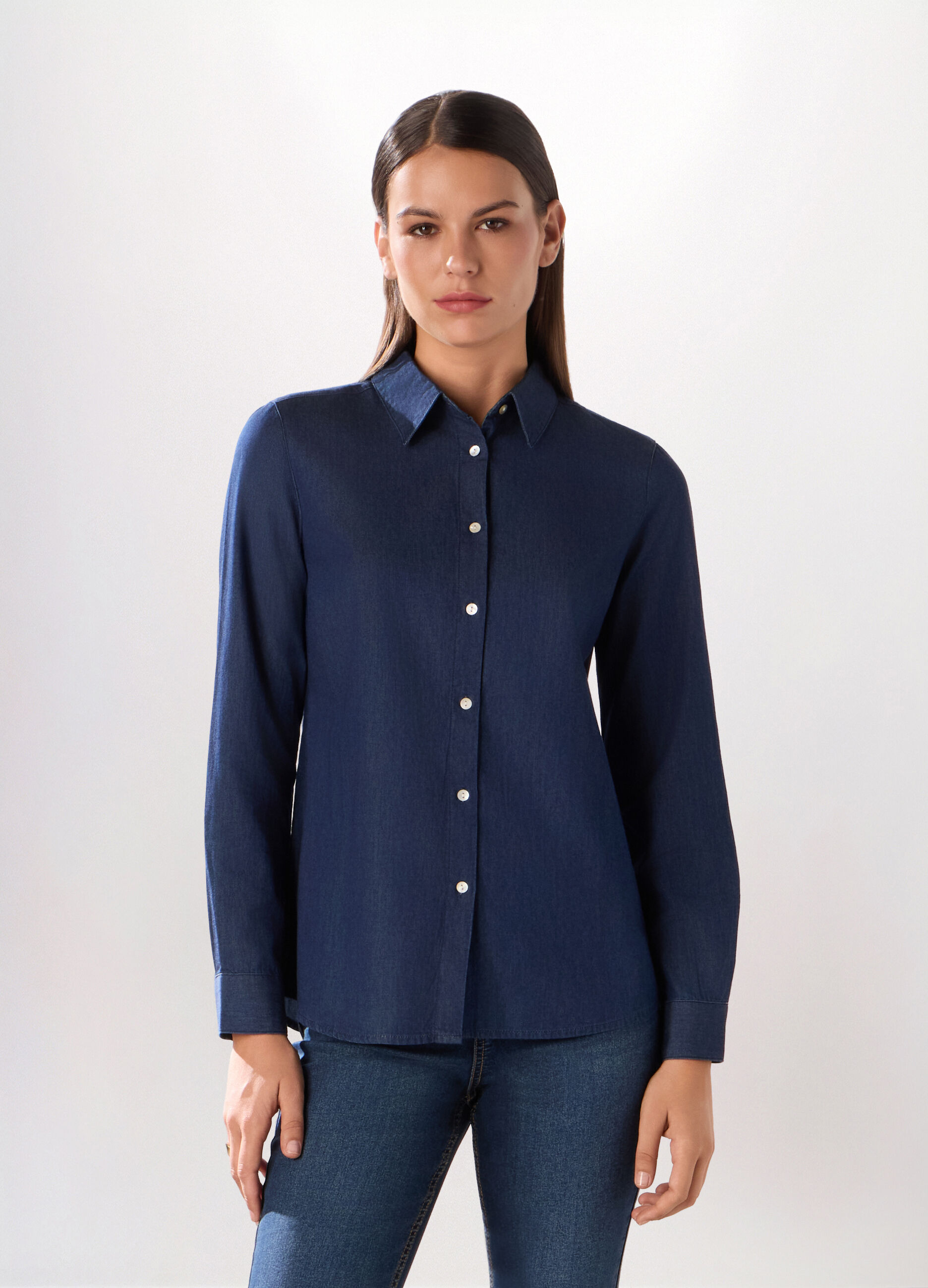 Camicia in denim di puro cotone donna_0
