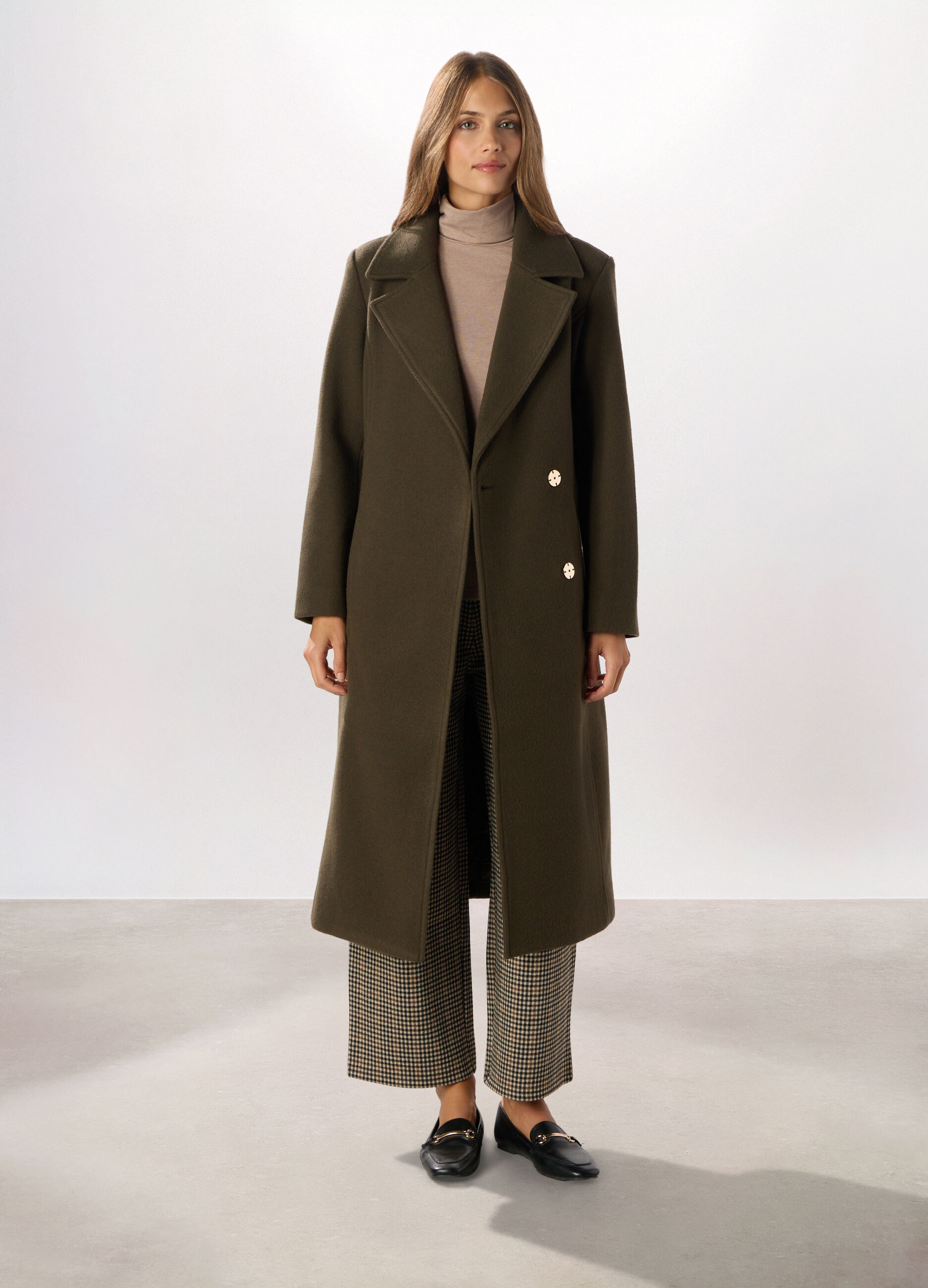 Cappotto lungo con collo revers donna_0