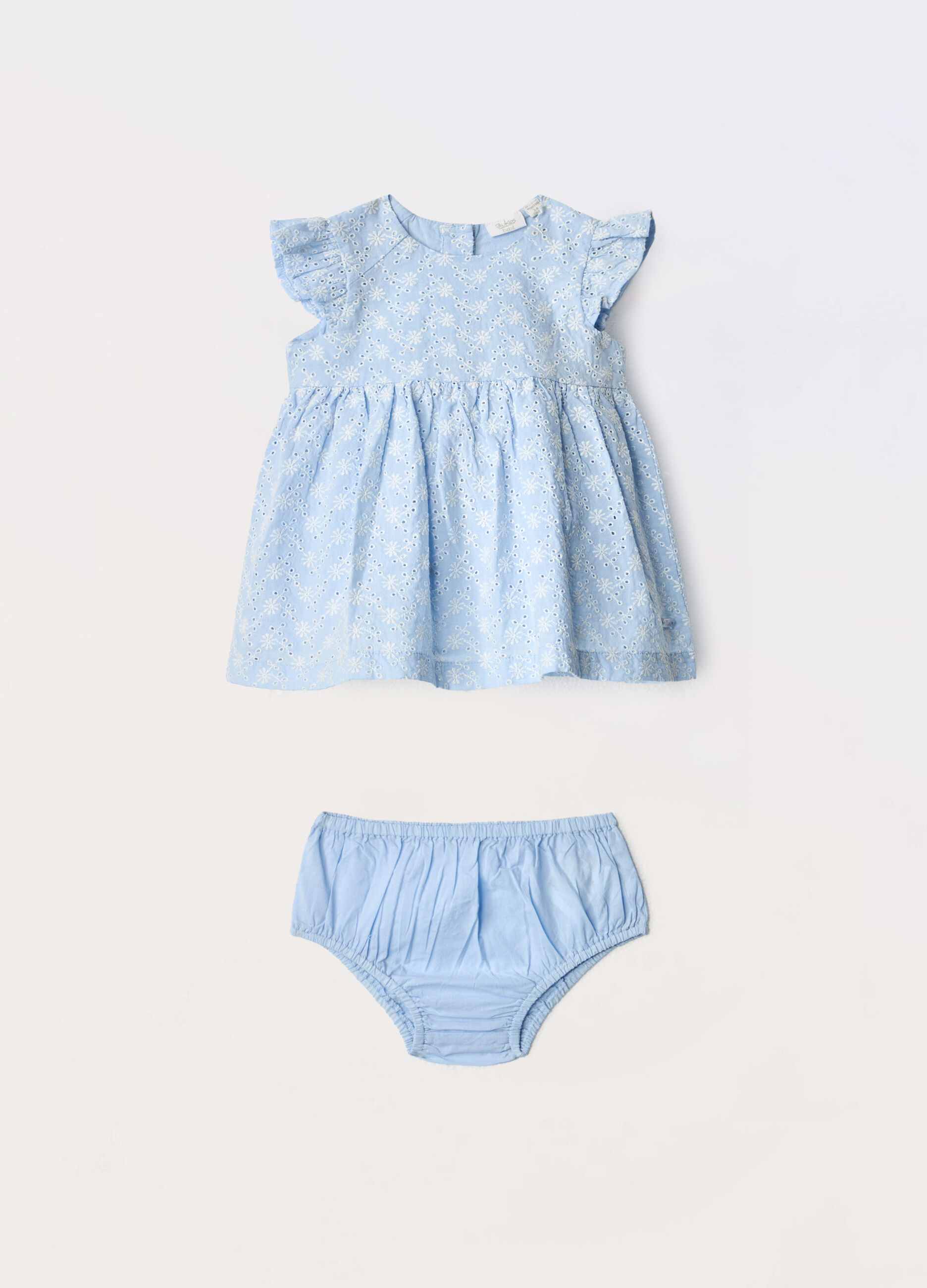 Vestito in puro cotone sangallo con shorts neonata_0