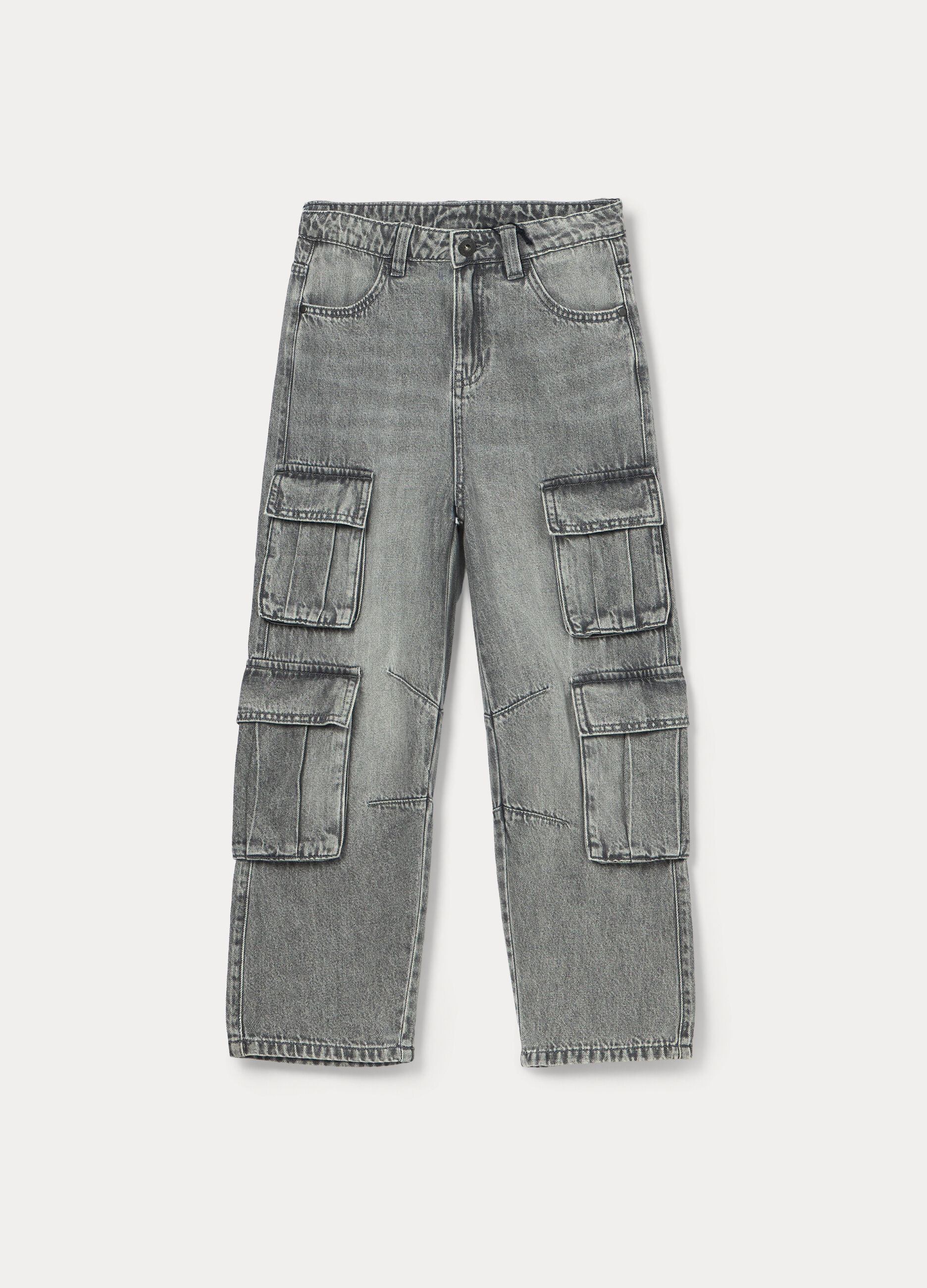 Pantaloni cargo in denim misto cotone ragazzo_0