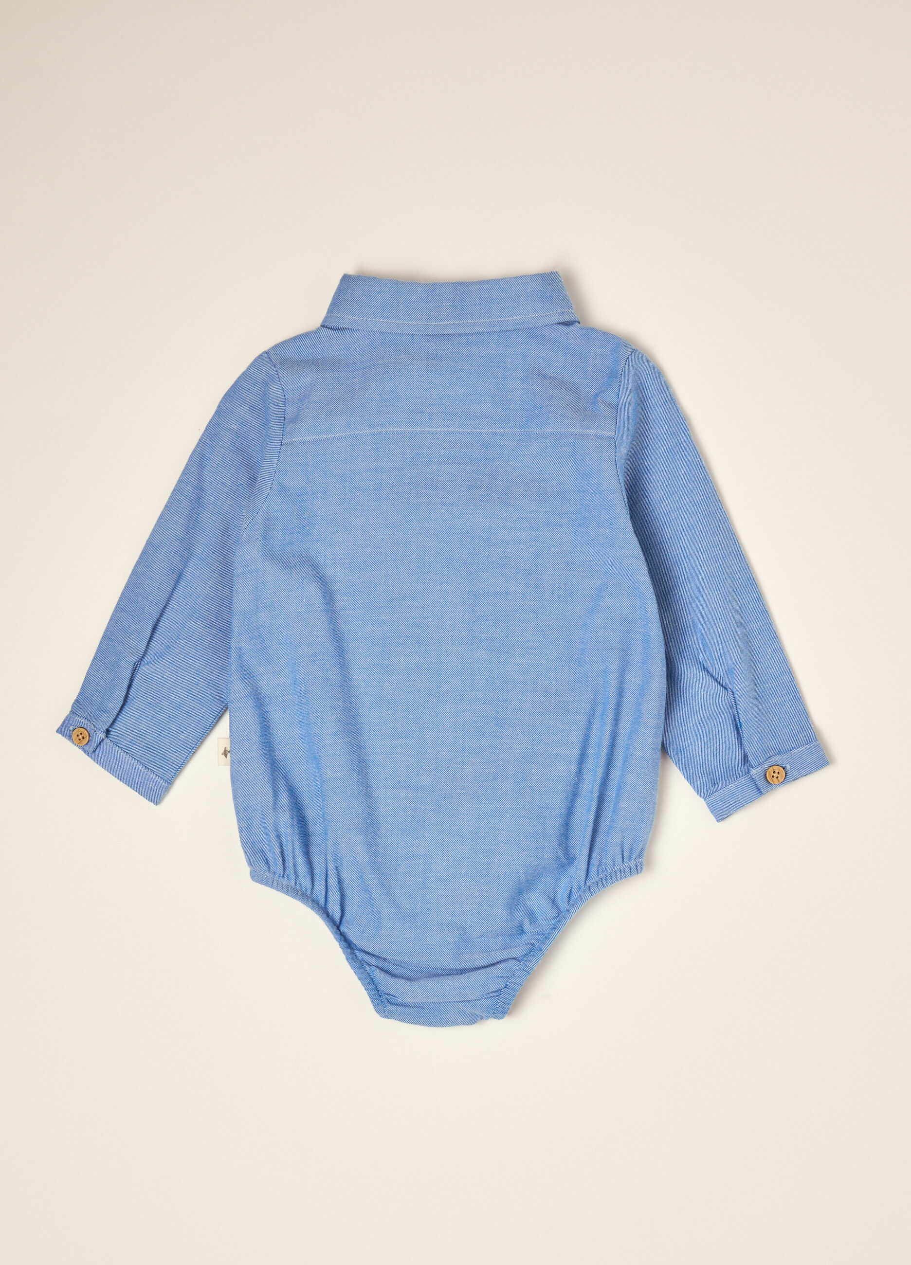 Body camicia azzurro in puro cotone con colletto classico_1