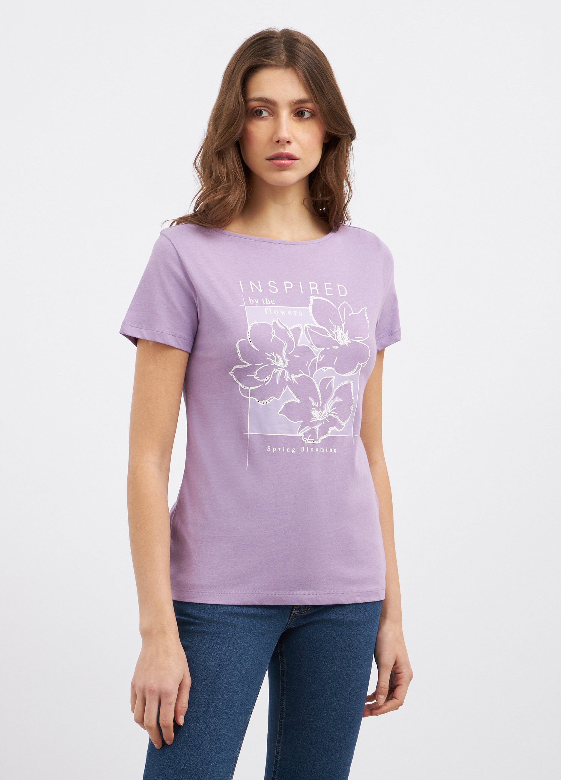 T-shirt in puro cotone con scollo a barchetta donna_0