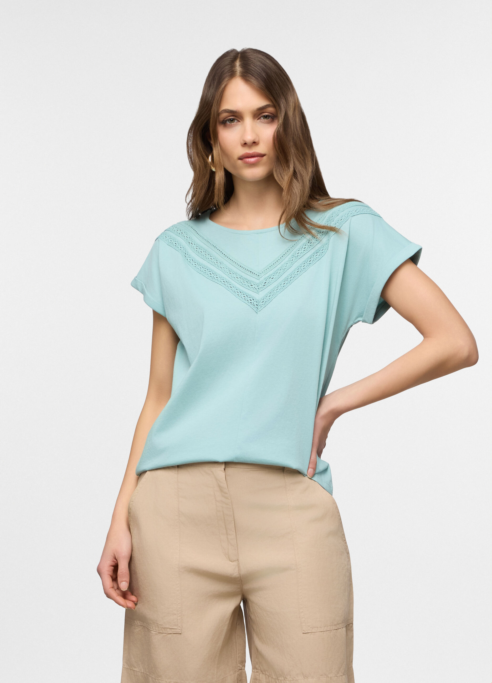 T-shirt girocollo in jersey di puro cotone donna_0