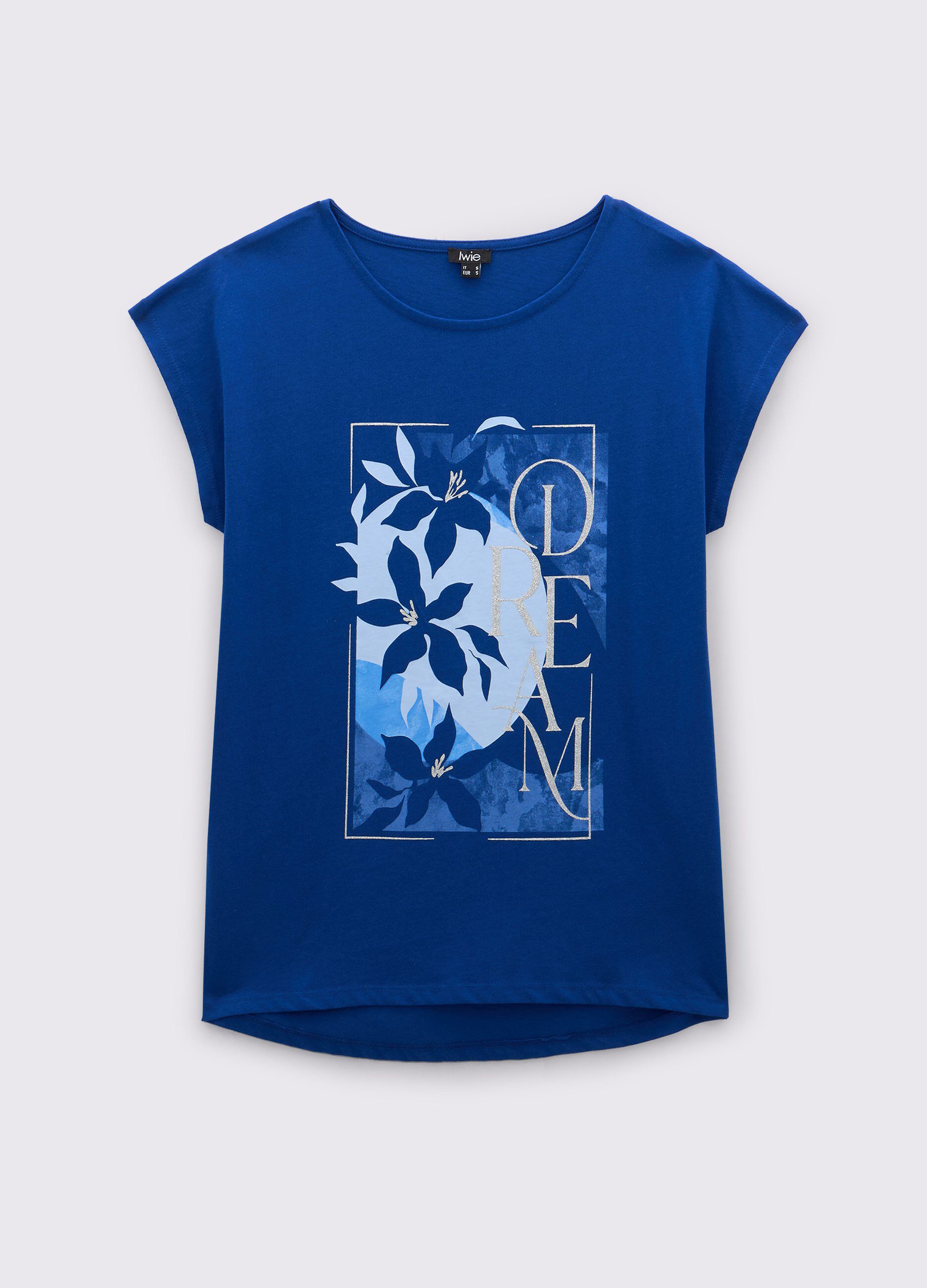 T-shirt in puro cotone con stampa glitter donna_0