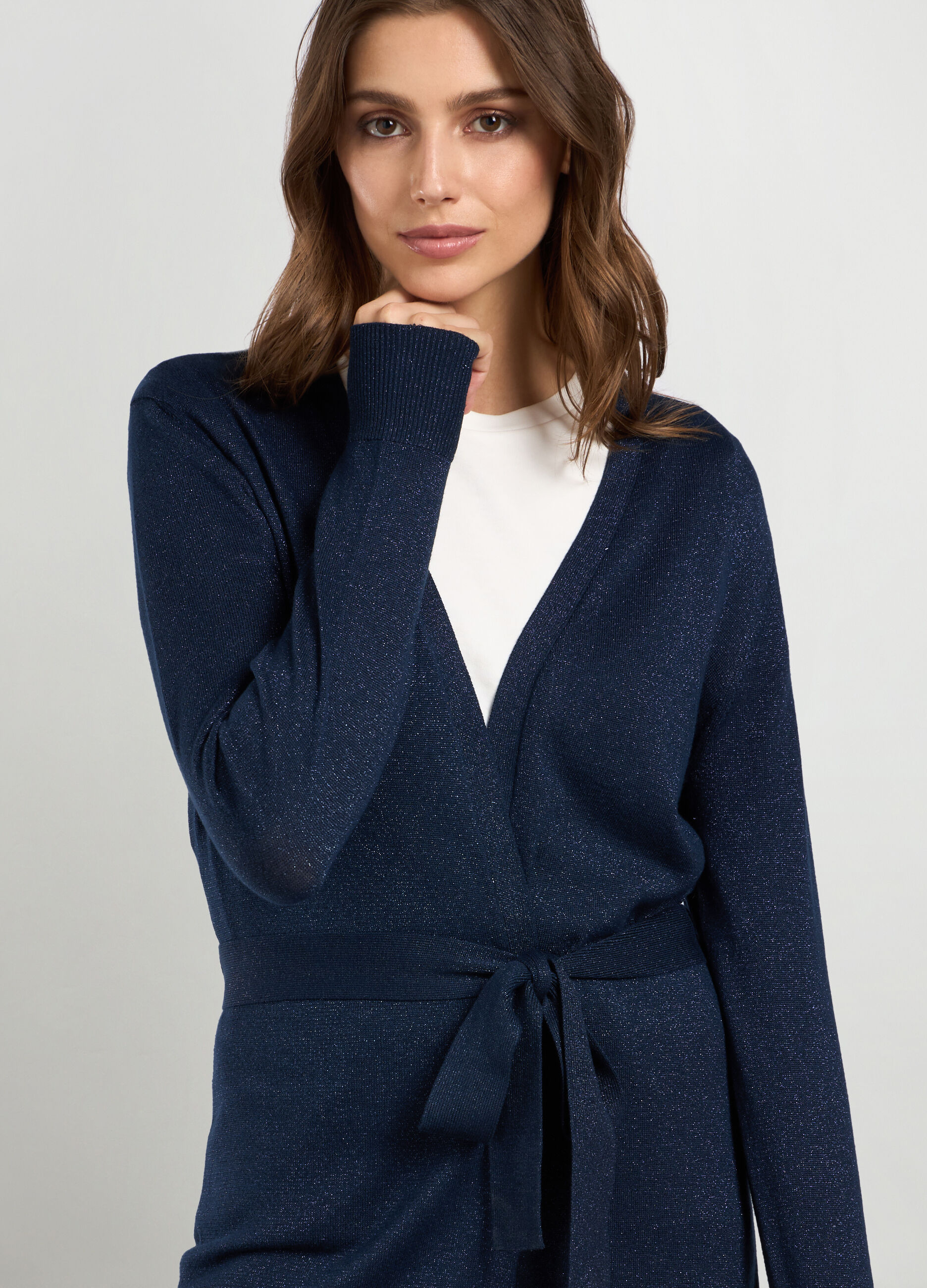 Cardigan tricot misto viscosa con filo lurex donna_2