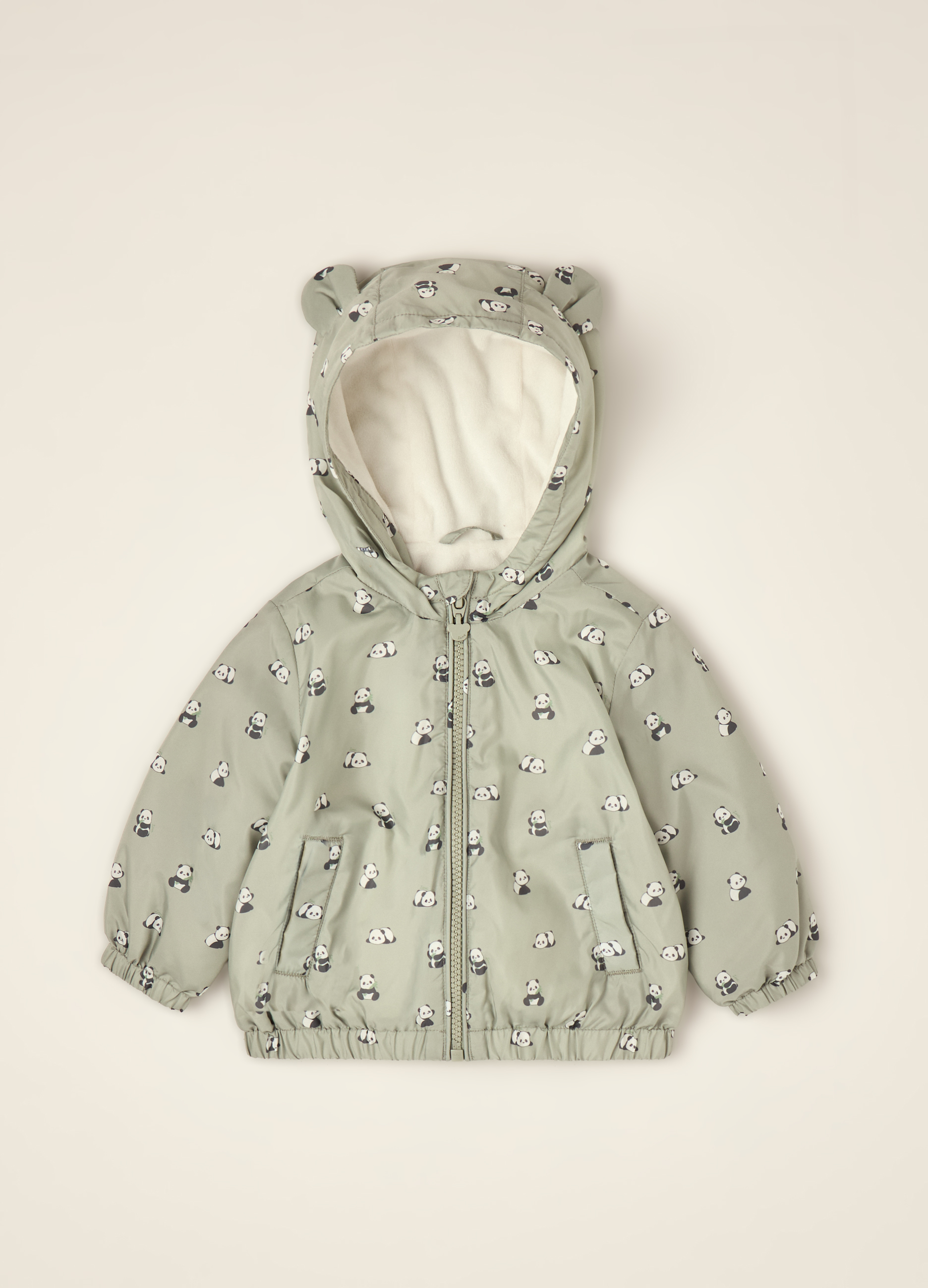 Blukids , Giacca Verde Imbottita Con Cappuccio E Stampa Panda, Neonato, Beige, Taglia: 18