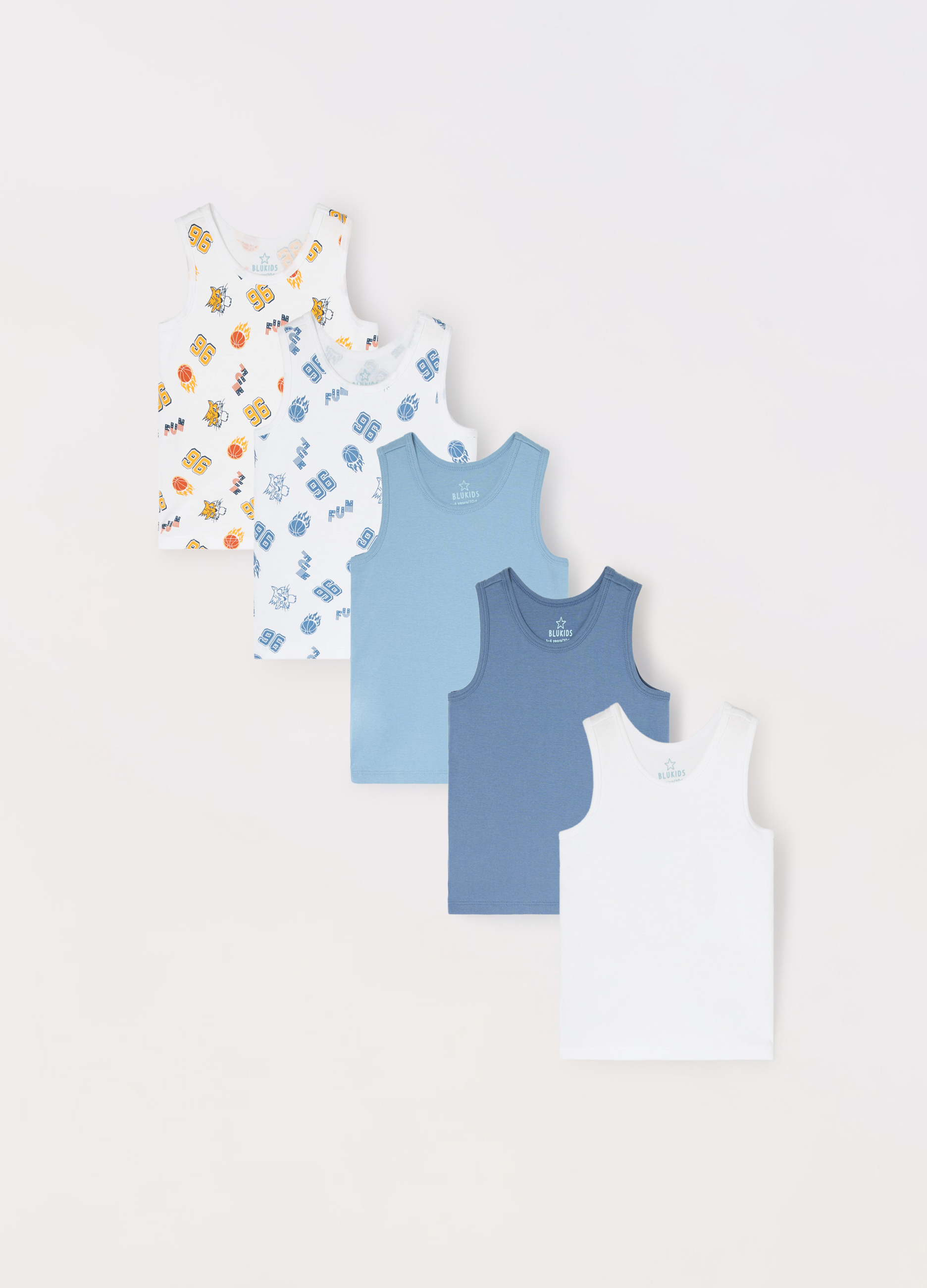 UPIM HB, Pack 5 Canotte In Puro Cotone Bambino, Bianco/Blu, Taglia: 2-3