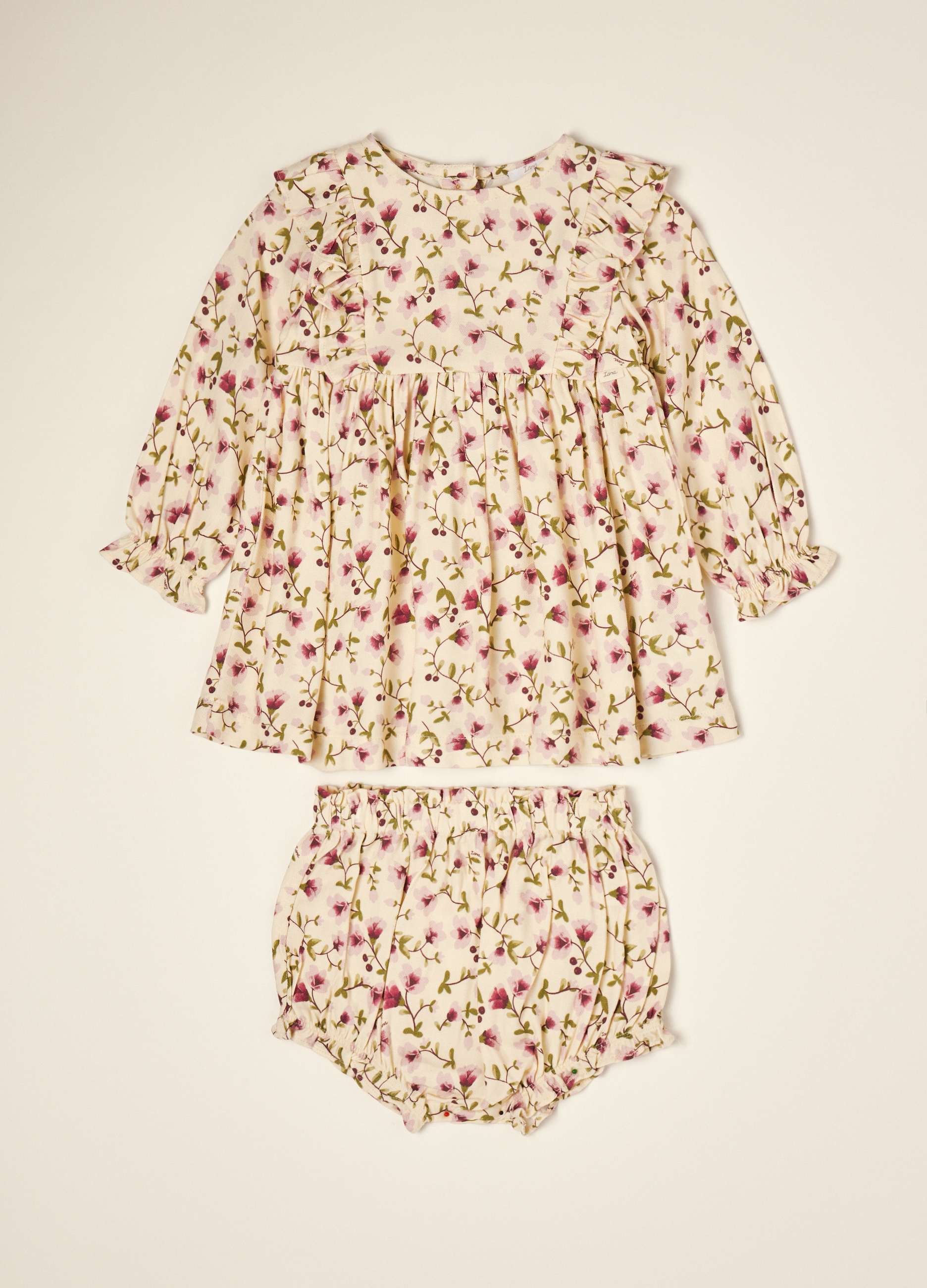 Blukids , Completo Beige In Pura Viscosa A Fiori Con Girocollo, Neonata, Beige, Taglia: 6