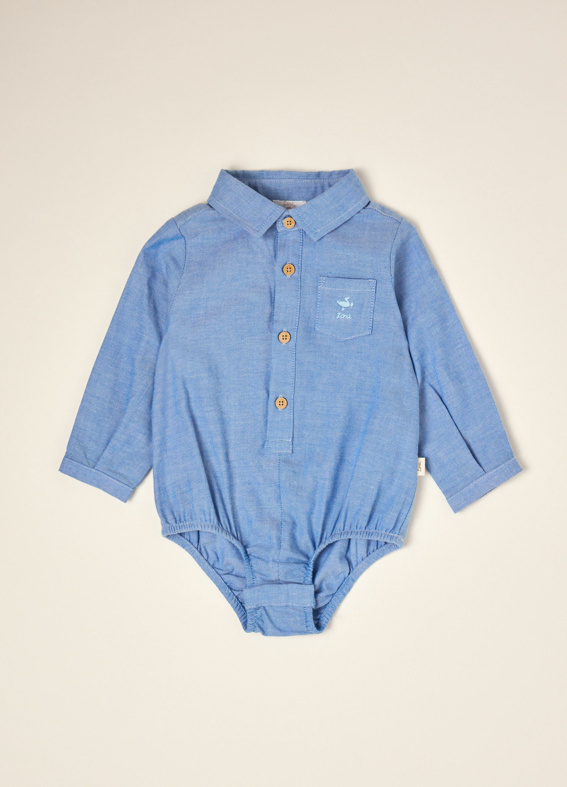 Blukids , Body Camicia Azzurro In Puro Cotone Con Colletto Classico, Neonato, Denim, Taglia: 3