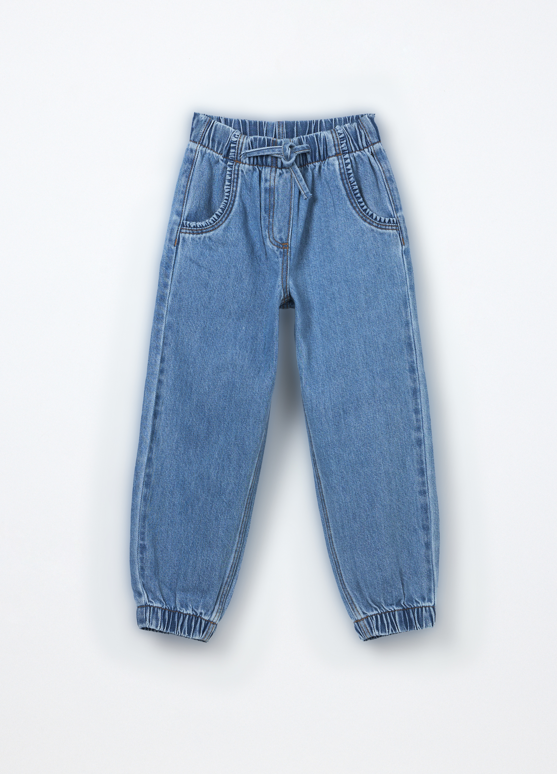 Blukids, Jogger In Denim Misto Cotone Bambina, Blu denim, Taglia: 8-9