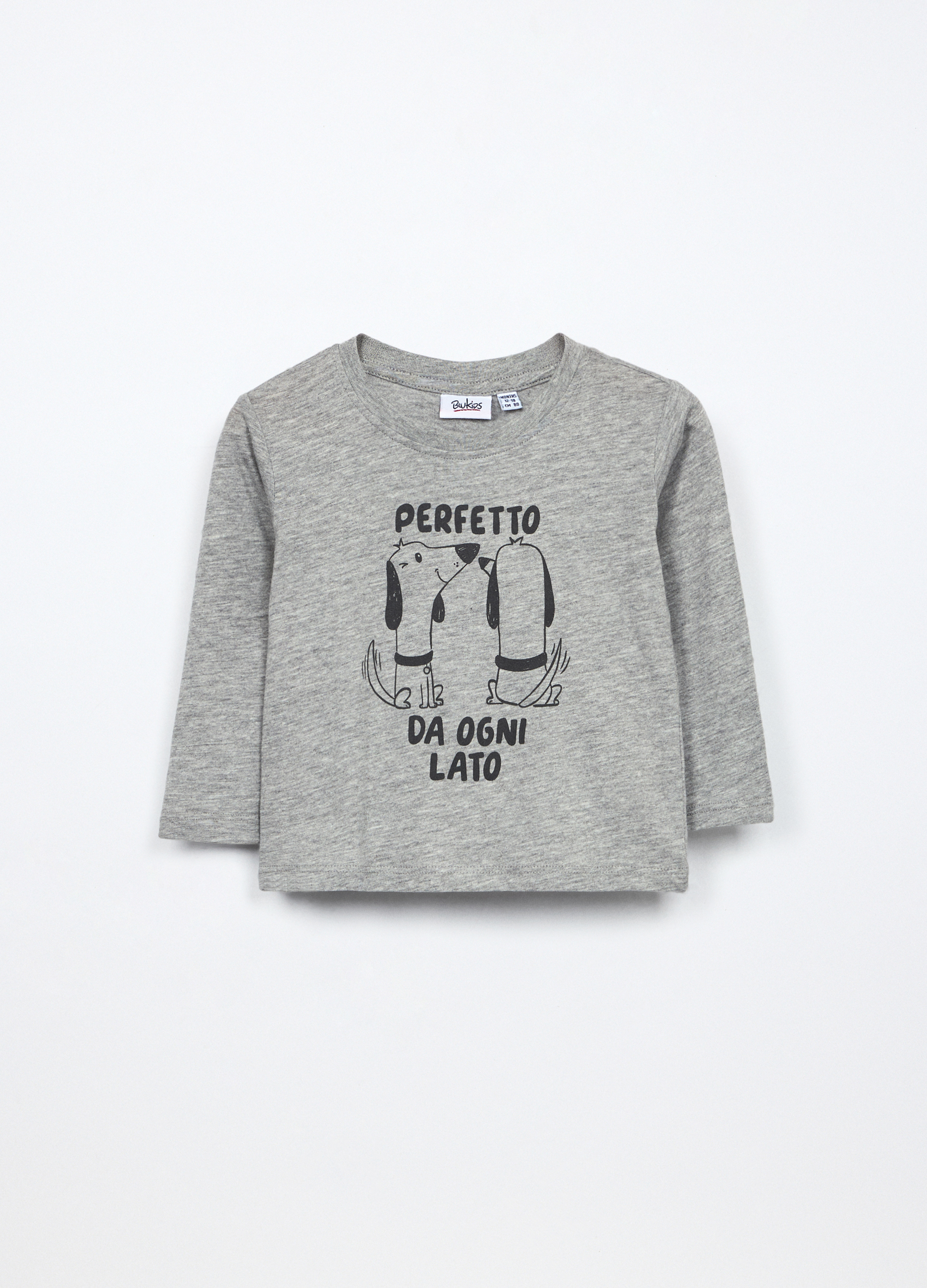 Image of Blukids, T-shirt In Jersey Di Cotone Mélange Neonato, Bambino, Grigio chiaro melange, Taglia: 12-18