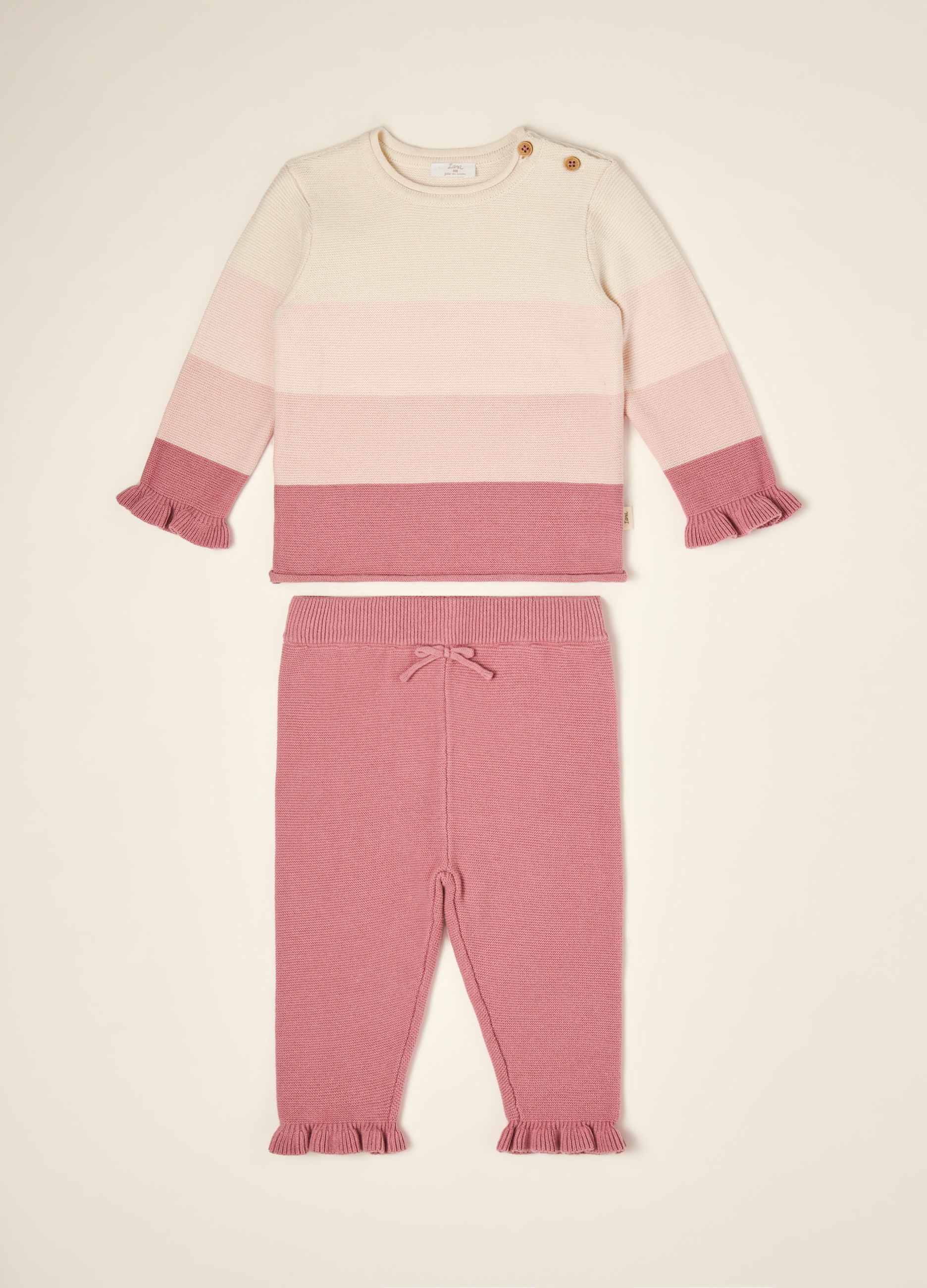 Blukids , Completo Rosa In Puro Cotone Con Maglia E Pantaloni, Neonato, Beige/Rosa, Taglia: 1
