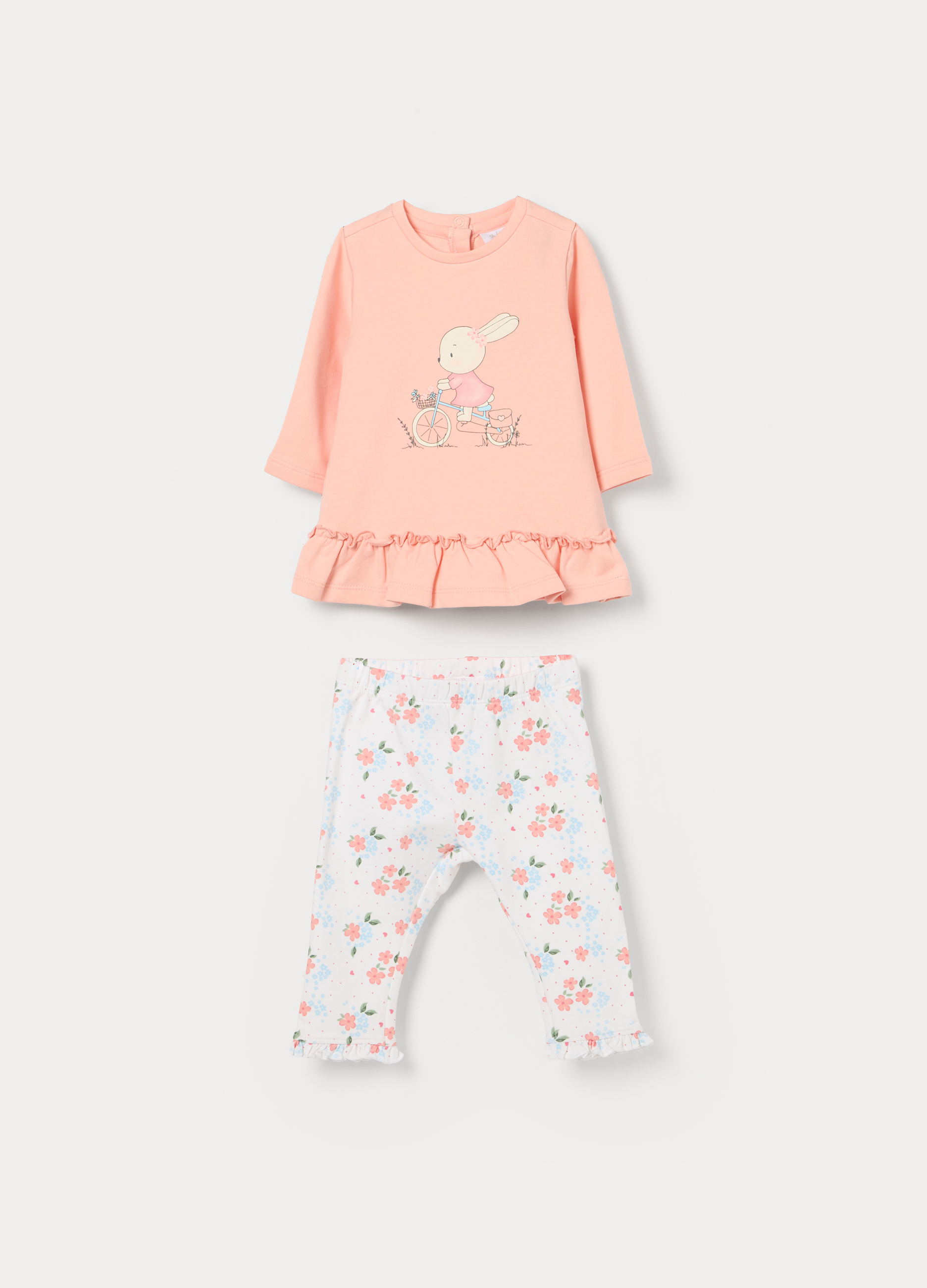 Blukids, Jogging Set In French Terry Di Cotone Stretch Neonata, Rosa pastello, Taglia: 6-9