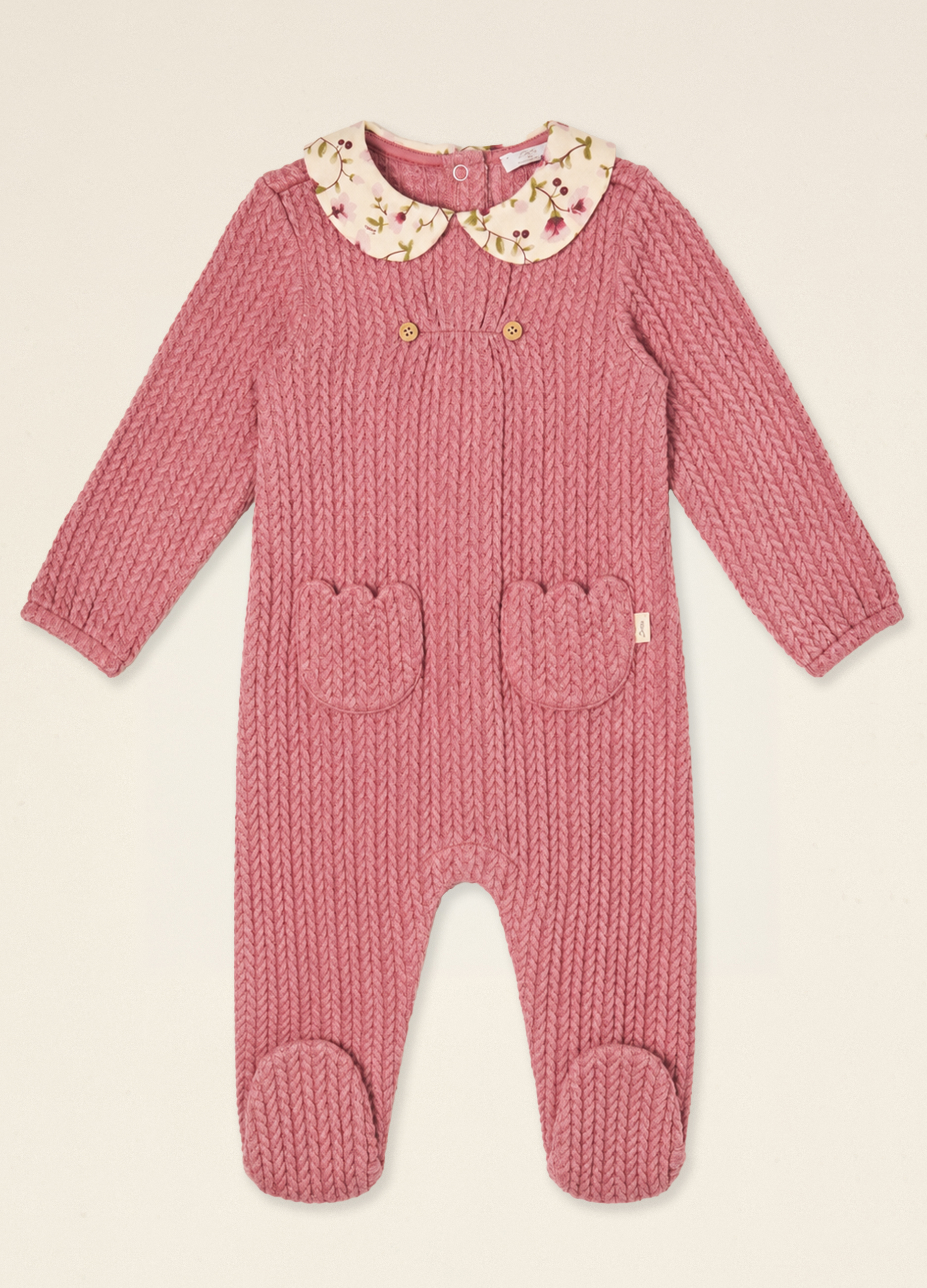 Blukids , Tutina Rosa In Viscosa Elasticizzato Con Colletto Floreale, Neonata, Rosa, Taglia: 6