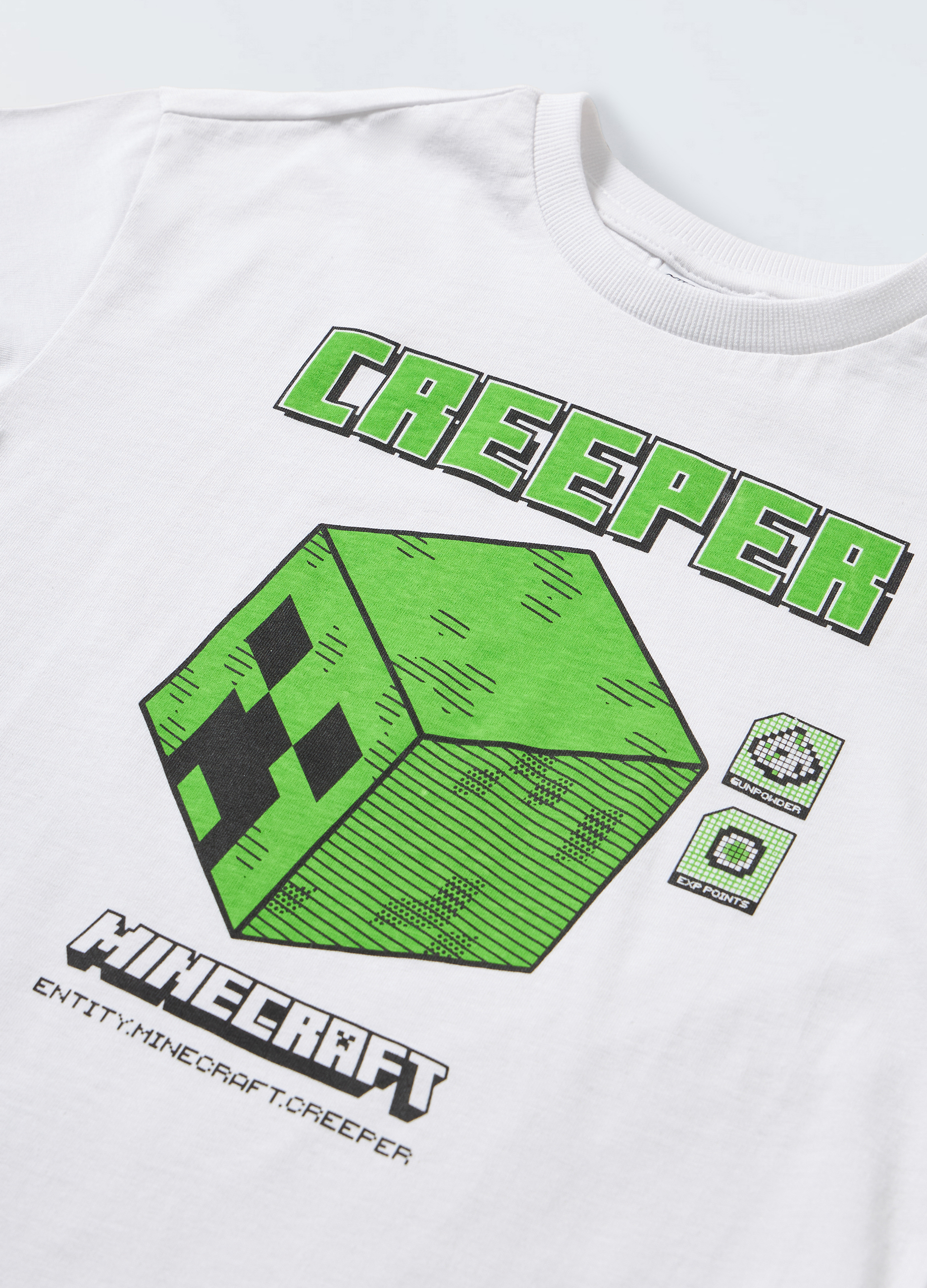 Blukids, T-Shirt Minecraft In Puro Cotone Bambino, Bianco Gesso, Taglia: 5-6-image