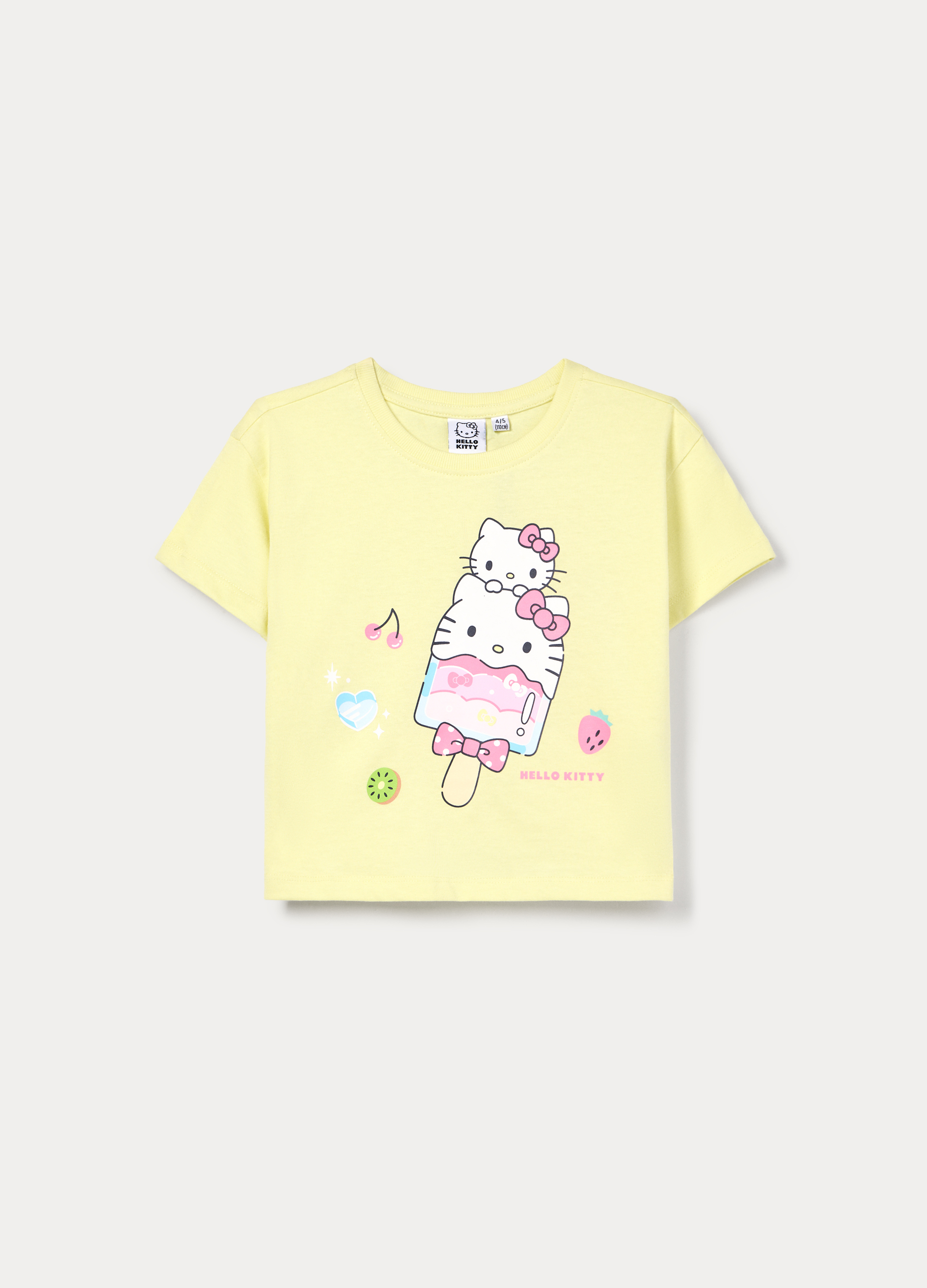 HELLO KITTY, T-shirt Girocollo Hello Kitty In Jersey Di Puro Cotone Bambina, Giallo chiaro, Taglia: 3-4