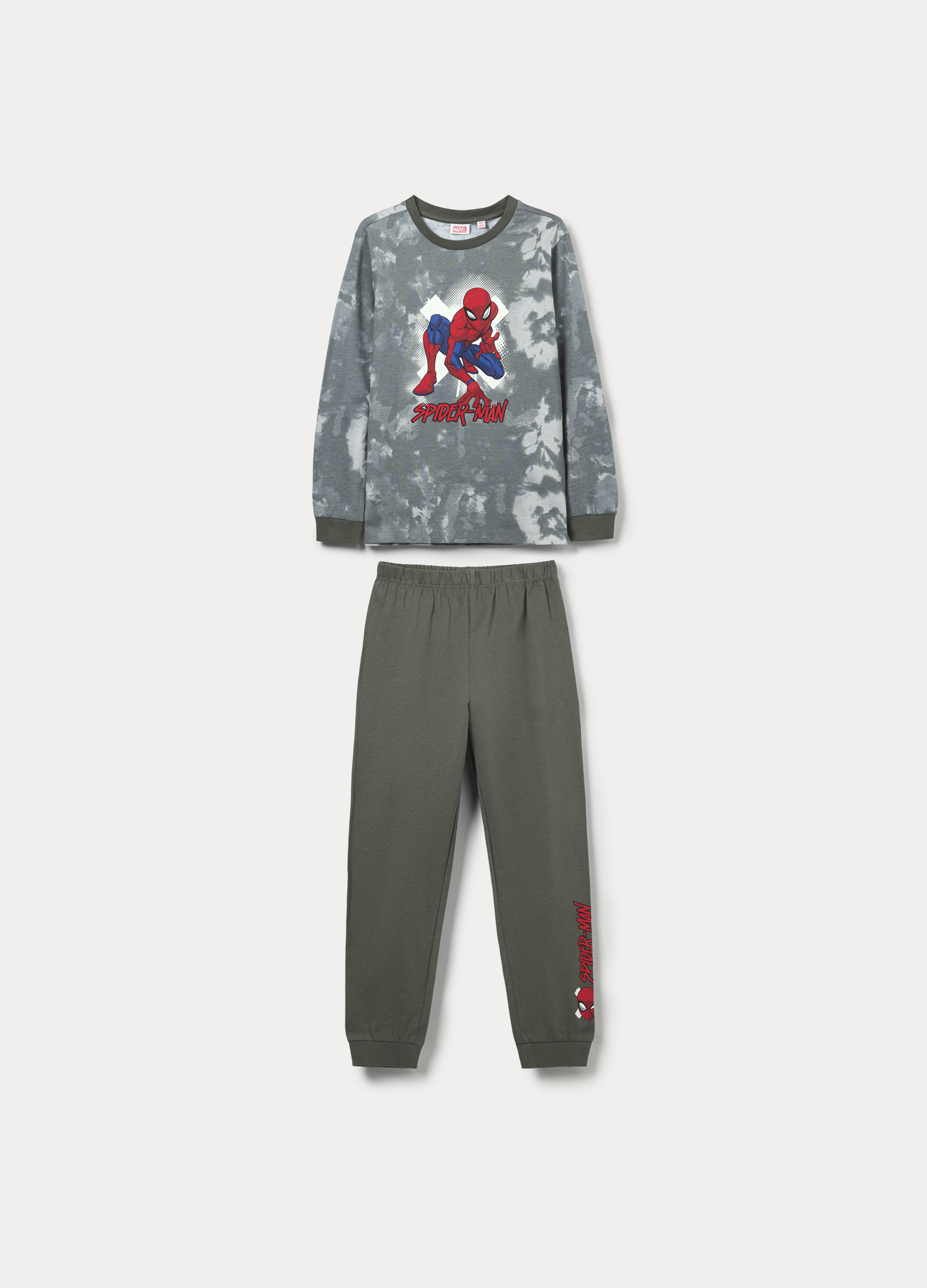 Blukids, Set Pigiama Lungo Spiderman In Jersey Di Puro Cotone Bambino, Grigio chiaro, Taglia: 5-6