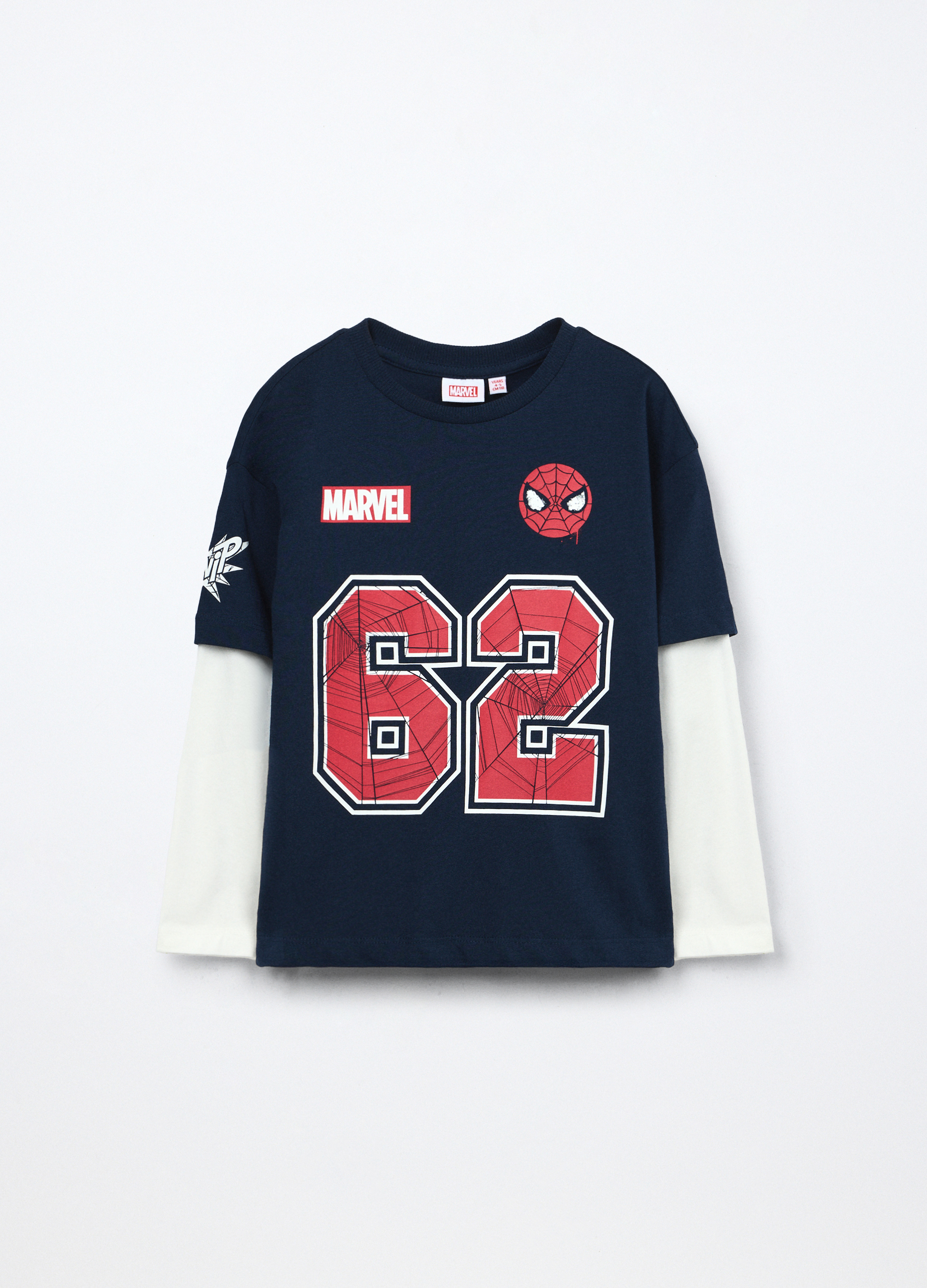 Image of Blukids, T-shirt A Maniche Lunghe Spider-man In Puro Cotone Bambino, Bianco/Blu, Taglia: 3-4