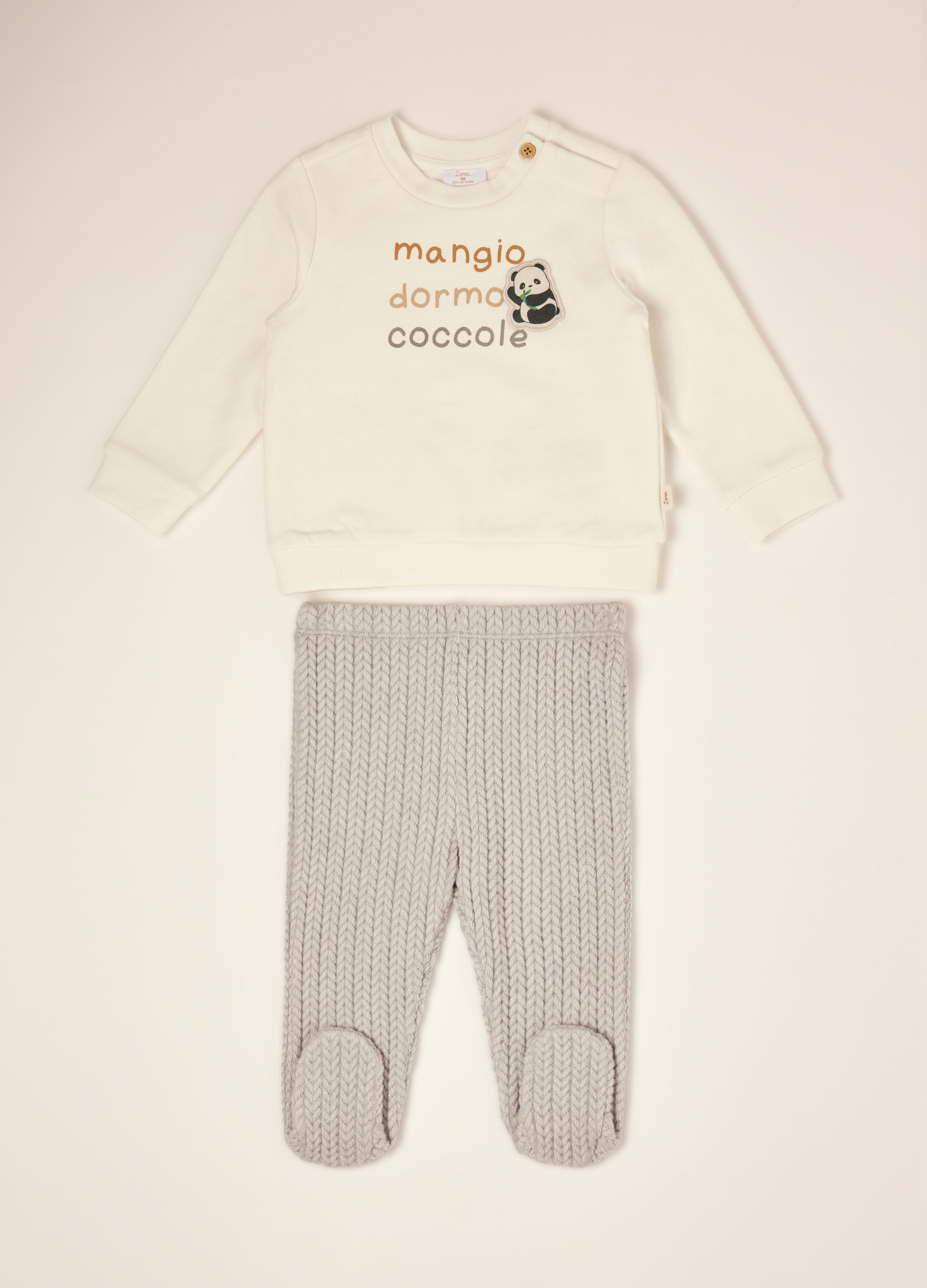 Blukids , Completo Bianco In Cotone Elasticizzato Con Ghettine, Neonato, Beige, Taglia: 1