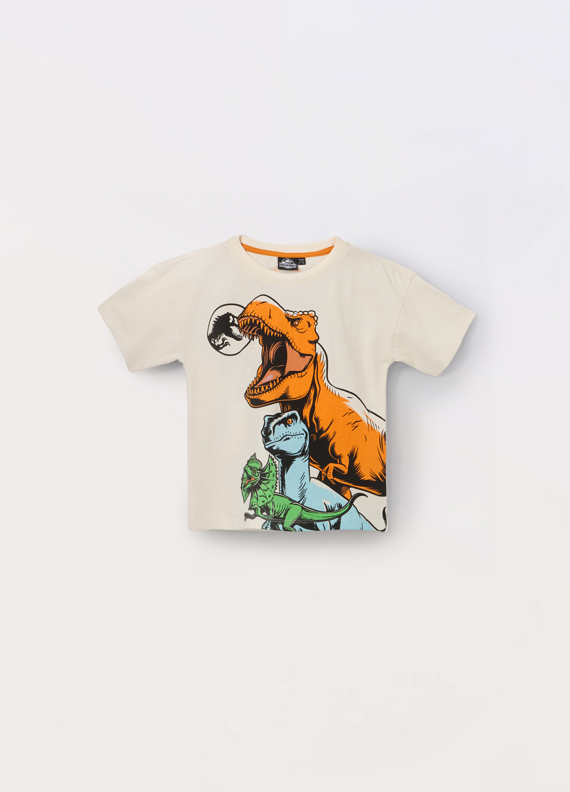 Blukids, T-shirt Jurassic Park In Jersey Di Puro Cotone Bambino, Bianco lana, Taglia: 5-6