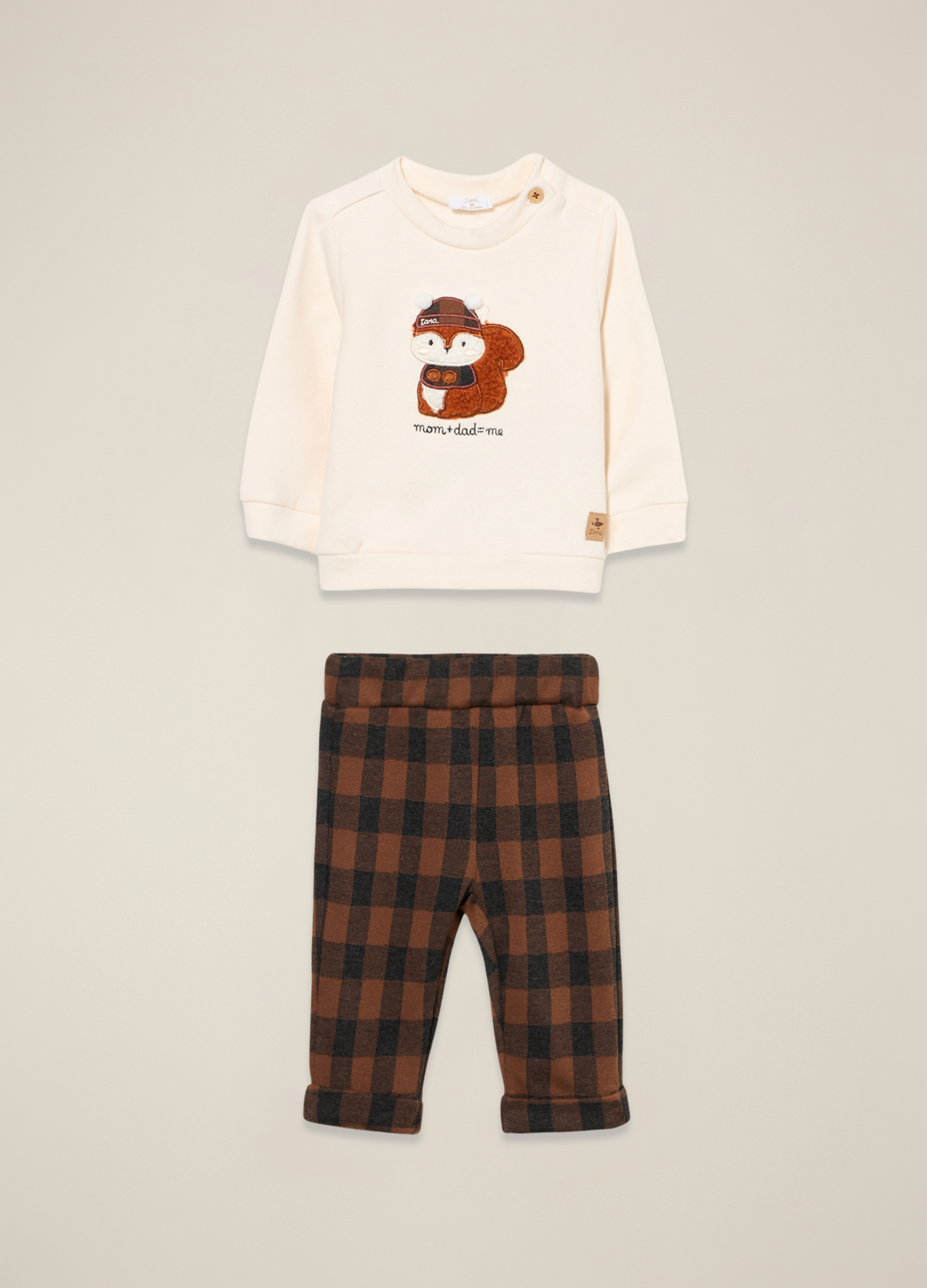 Blukids , Set Felpa Pantalone In Misto Cotone Multicolor Da Neonato Regular Fit, Beige/Marrone, Taglia: 18