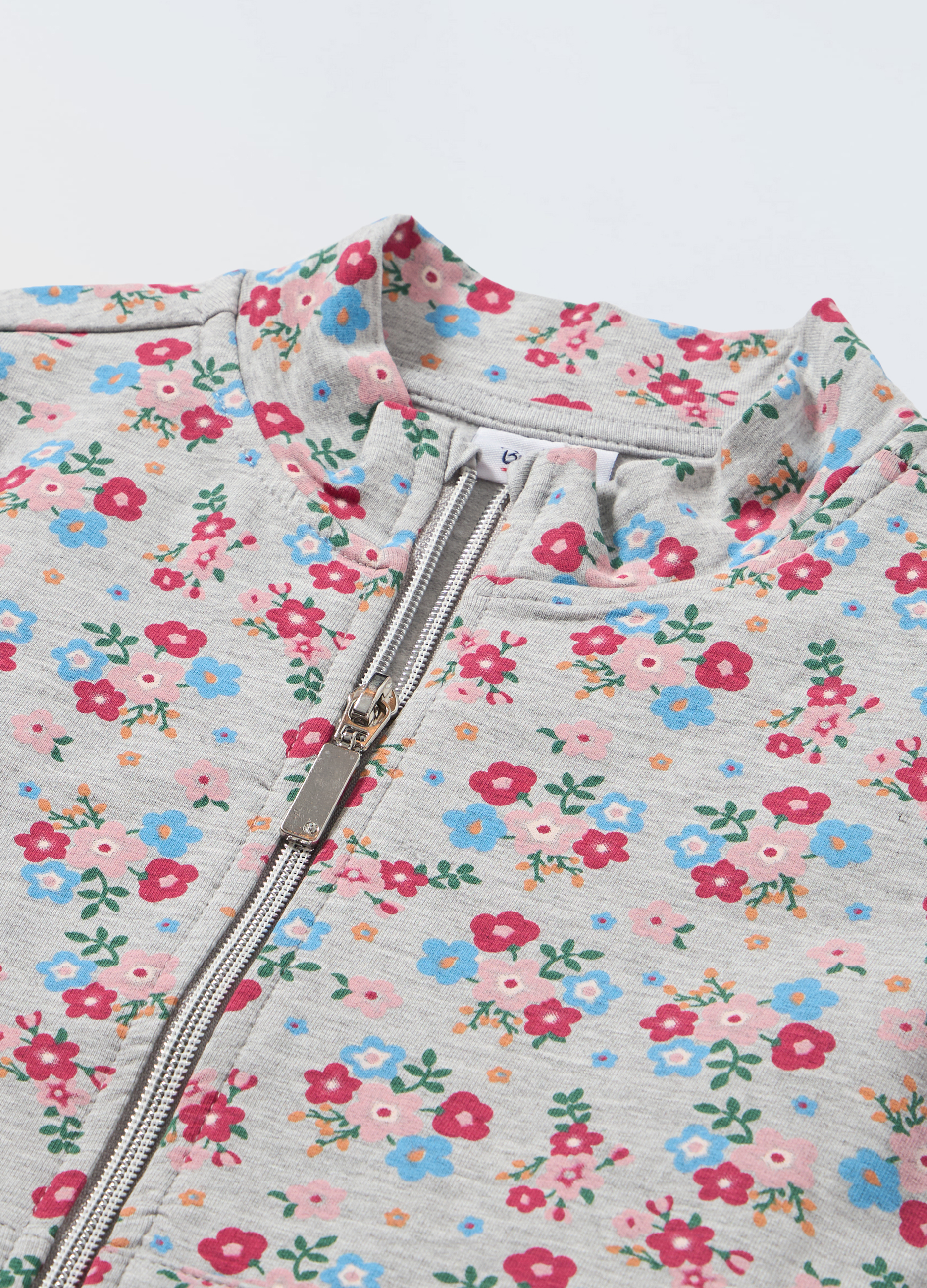 Blukids, Felpa A Collo Alto Con Zip In French Terry Stretch Bambina, Grigio Melange, Taglia: 5-6-image