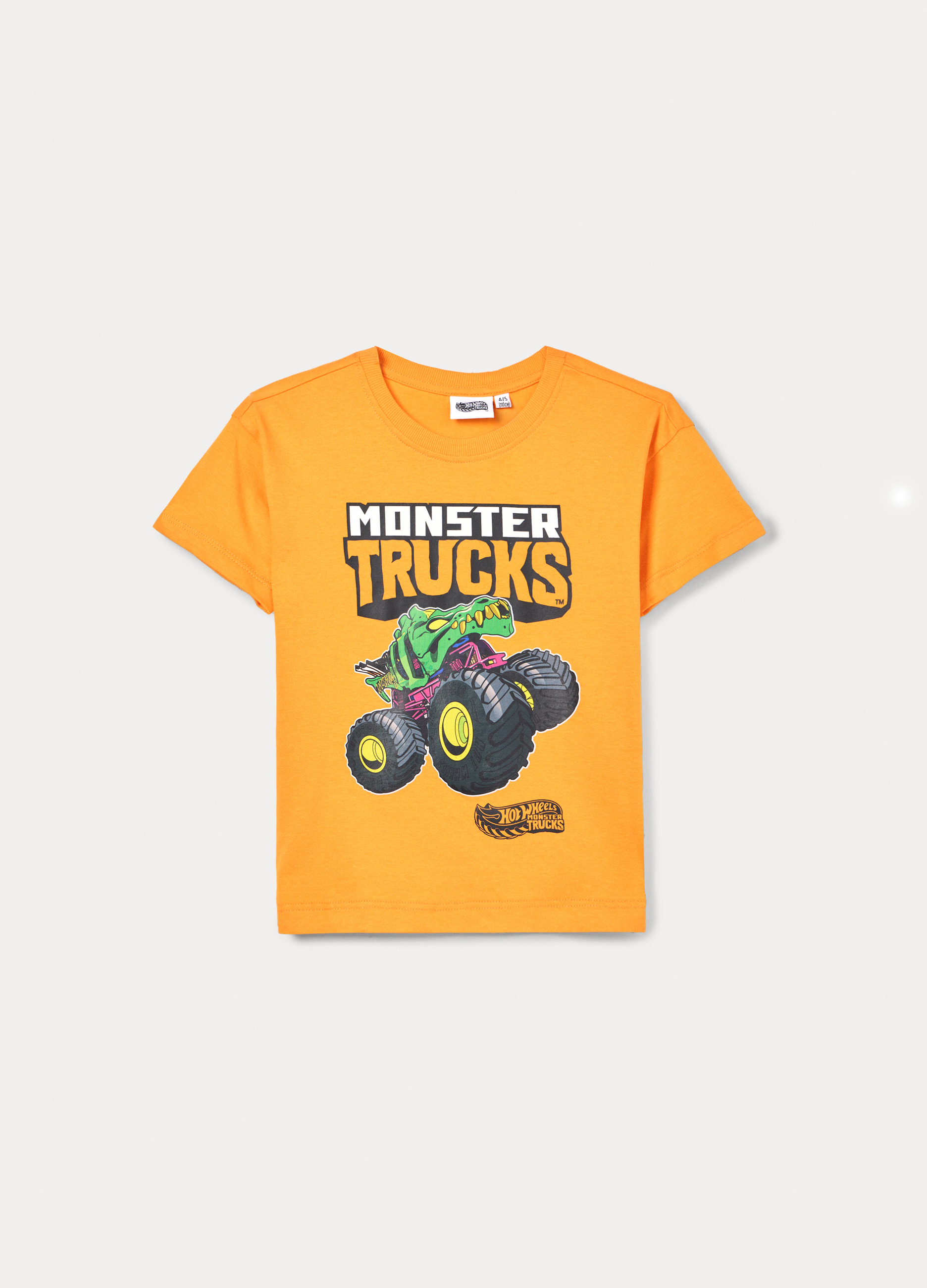Blukids, T-shirt Monster Trucks In Jersey Di Puro Cotone Bambino, Arancione papaya, Taglia: 4-5