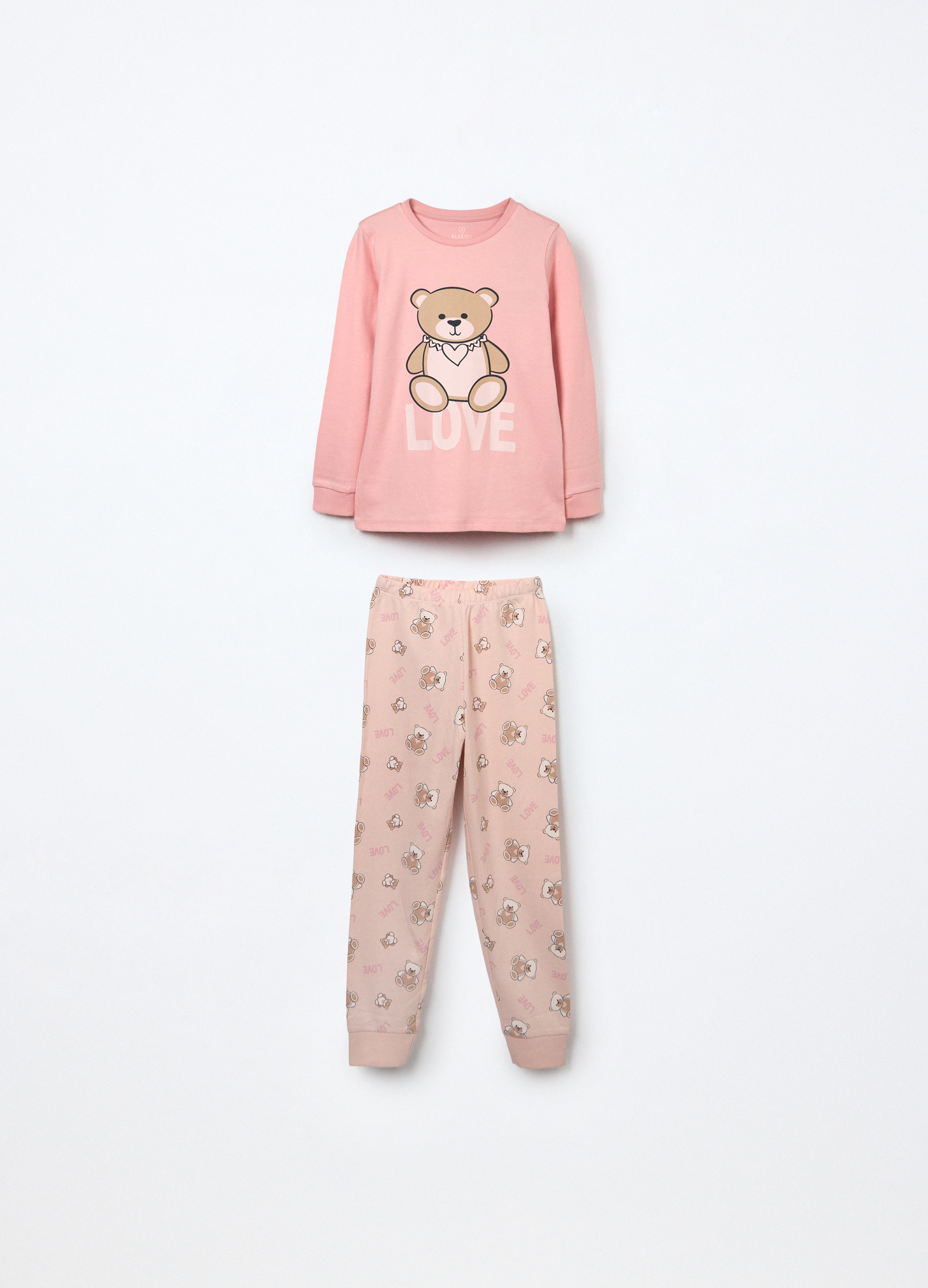 Blukids, Set Pigiama In Interlock Di Puro Cotone Bambina, Rosa chiaro, Taglia: 7-8