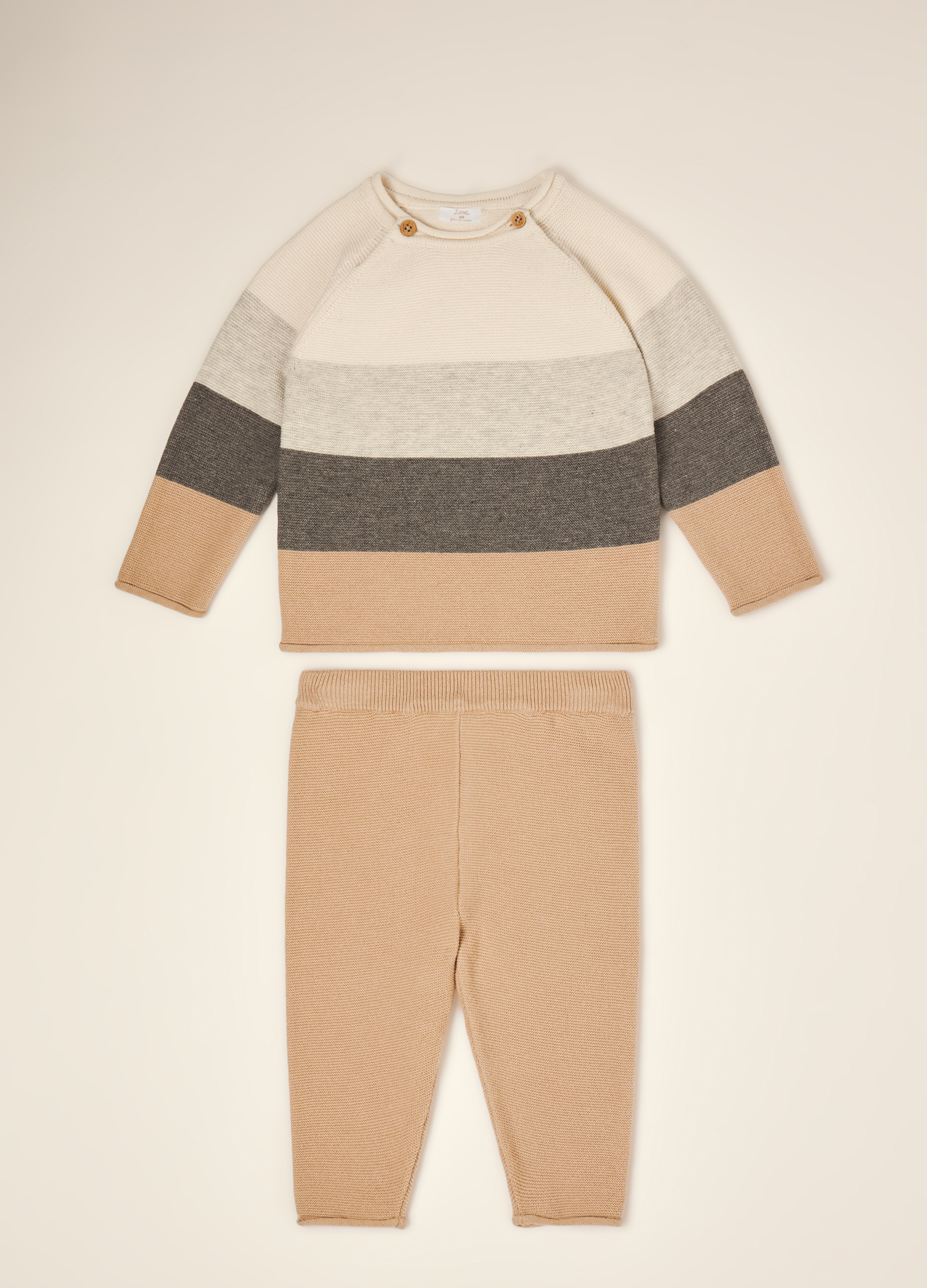 Blukids , Completo Beige In Puro Cotone Con Maglia E Pantaloni, Neonata, Beige, Taglia: 1