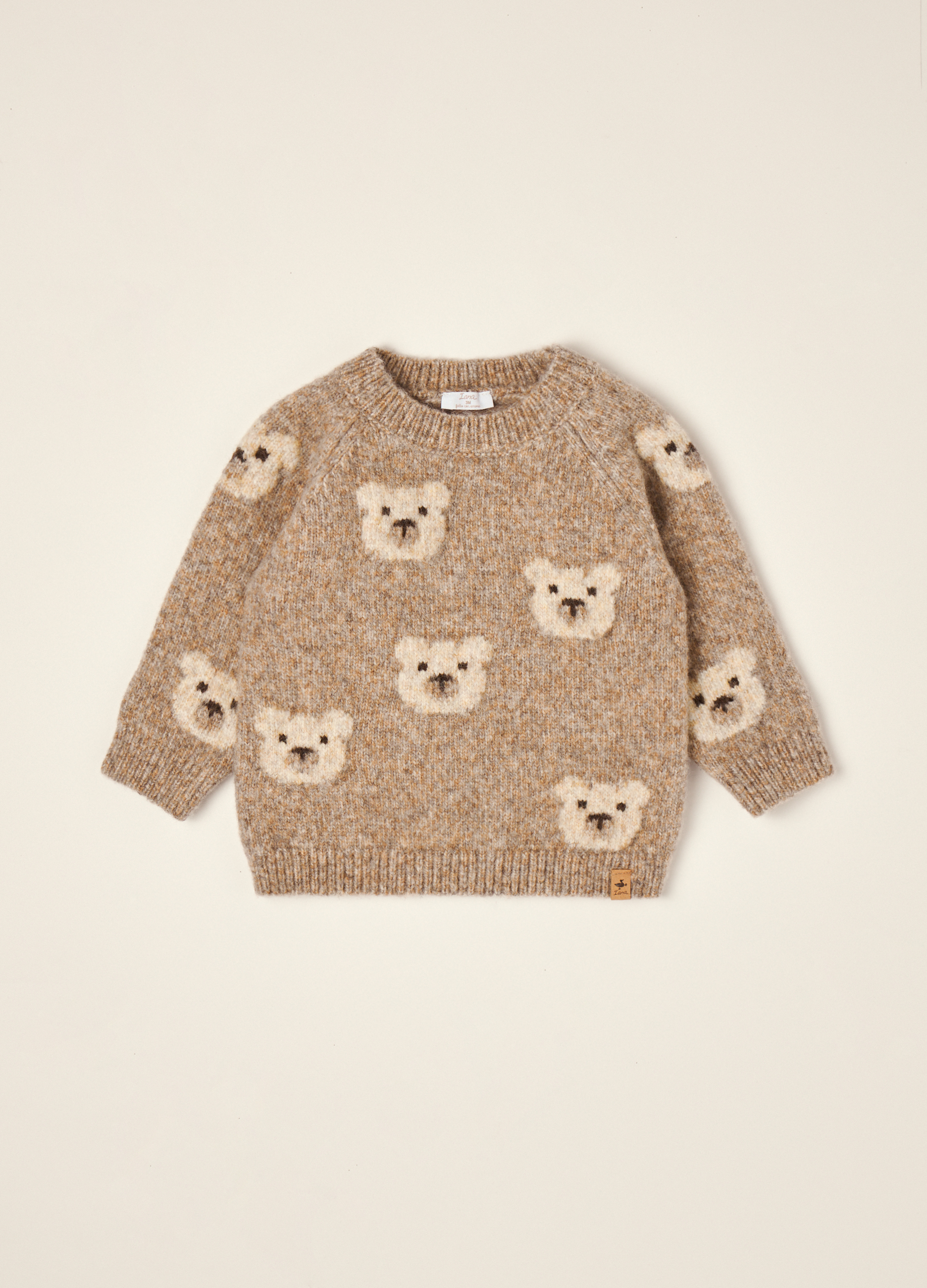 Blukids , Maglione Beige In Misto Lana Con Girocollo A Orsetti, Neonato, Beige, Taglia: 6
